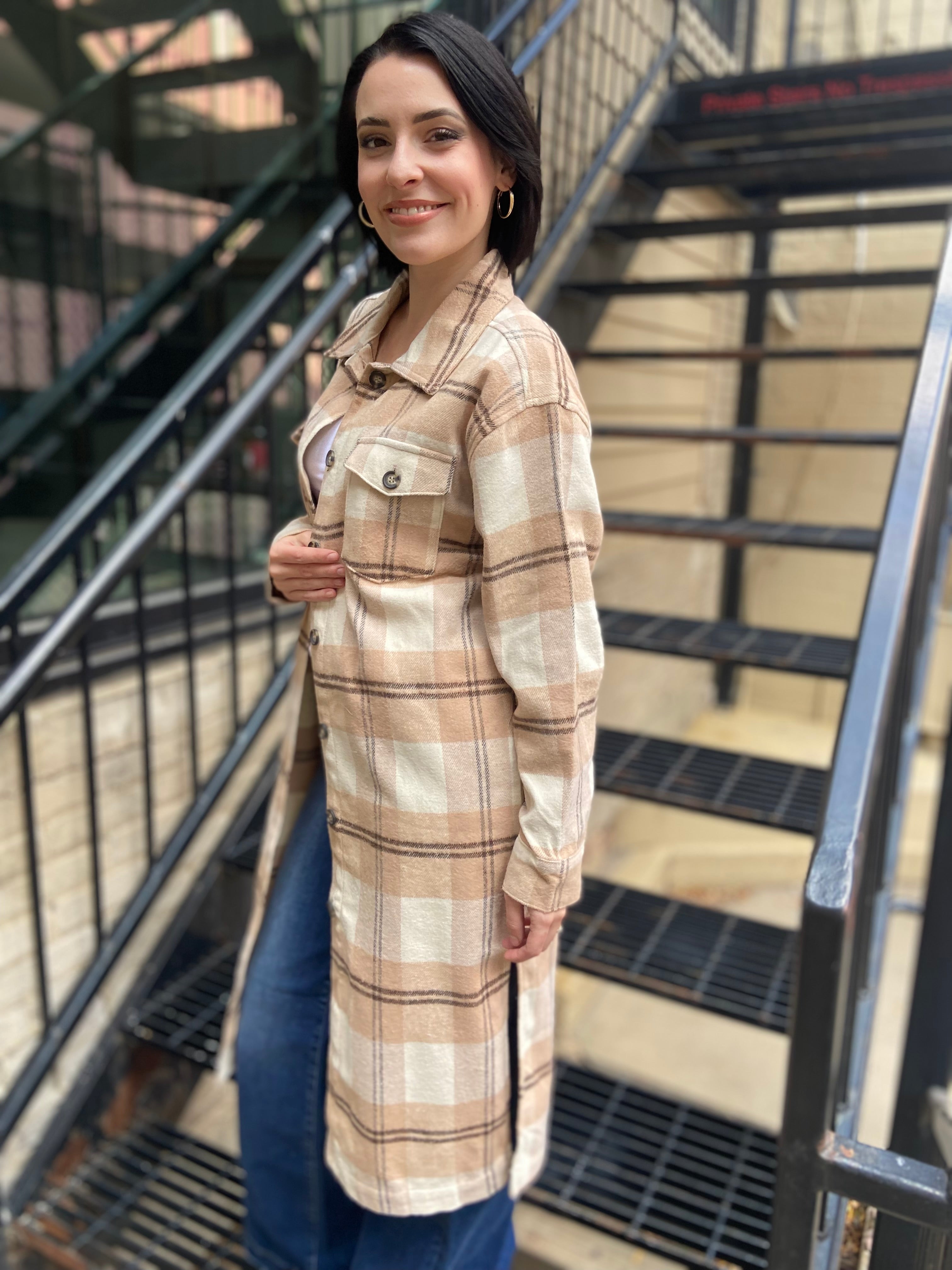 Elizabeth Khaki Plaid Trench Shacket