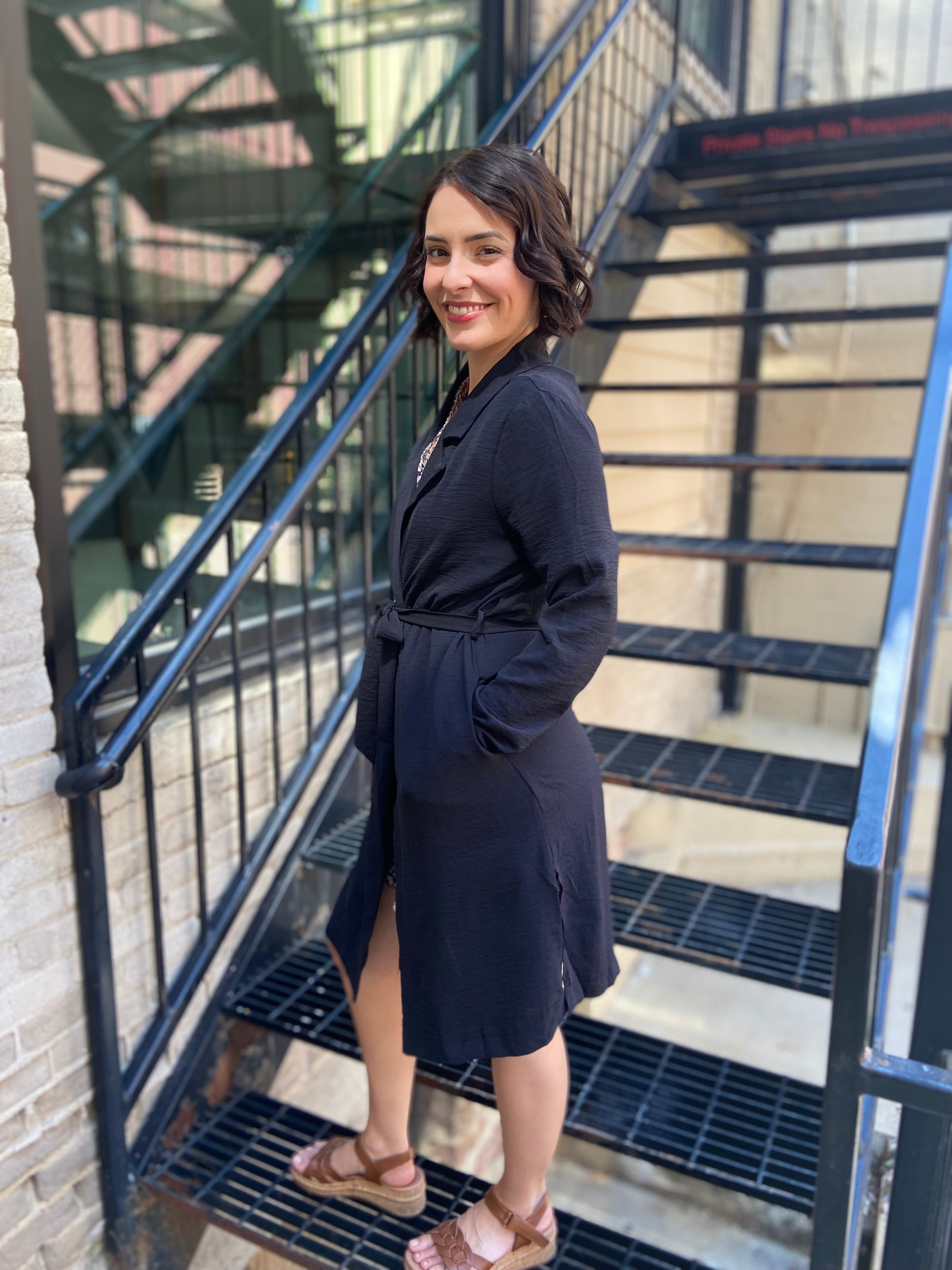 Serena Black Lightweight Collard Trench Jacket