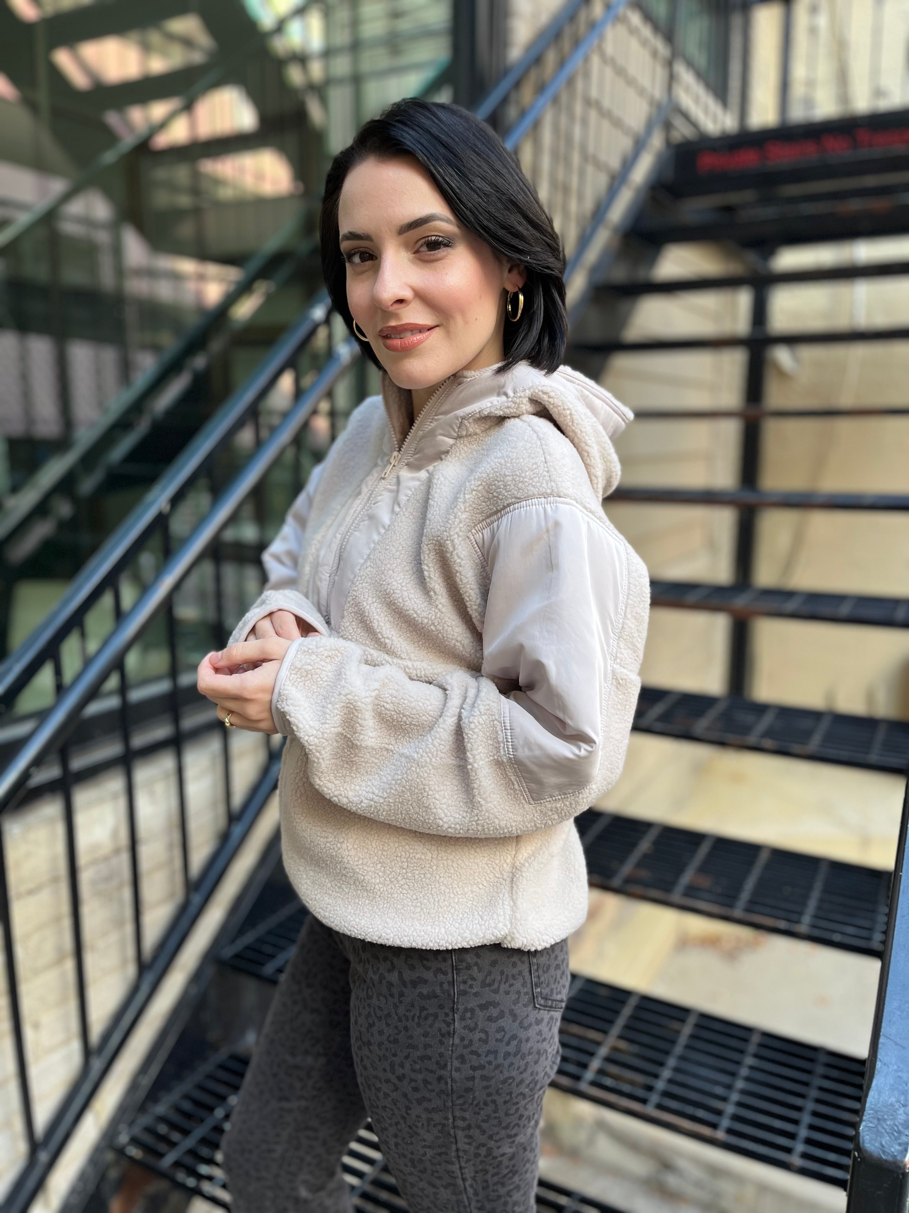 Suki Oatmeal Hooded Zip Up Jacket