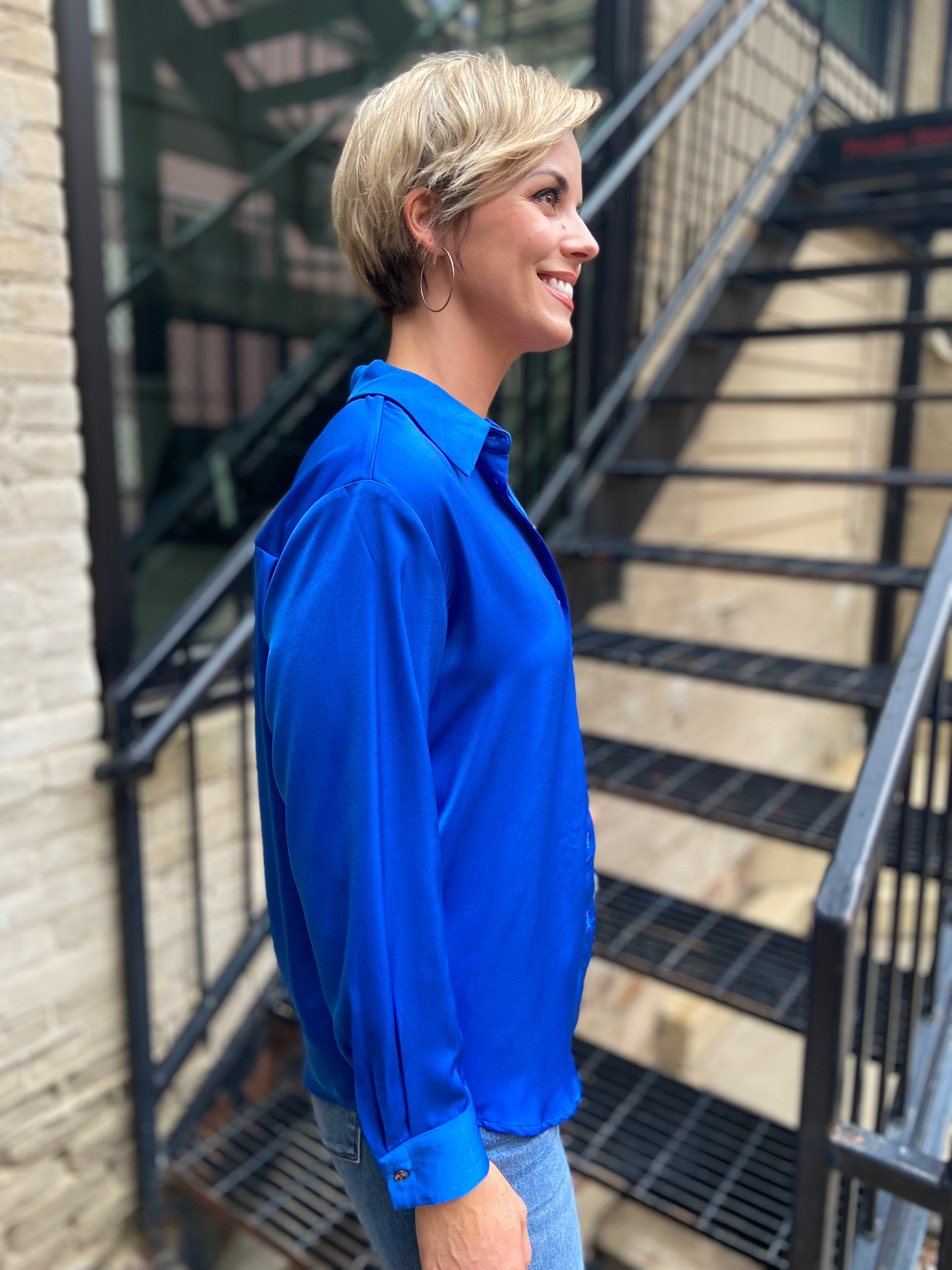 Alexi Royal Blue Silk Button up