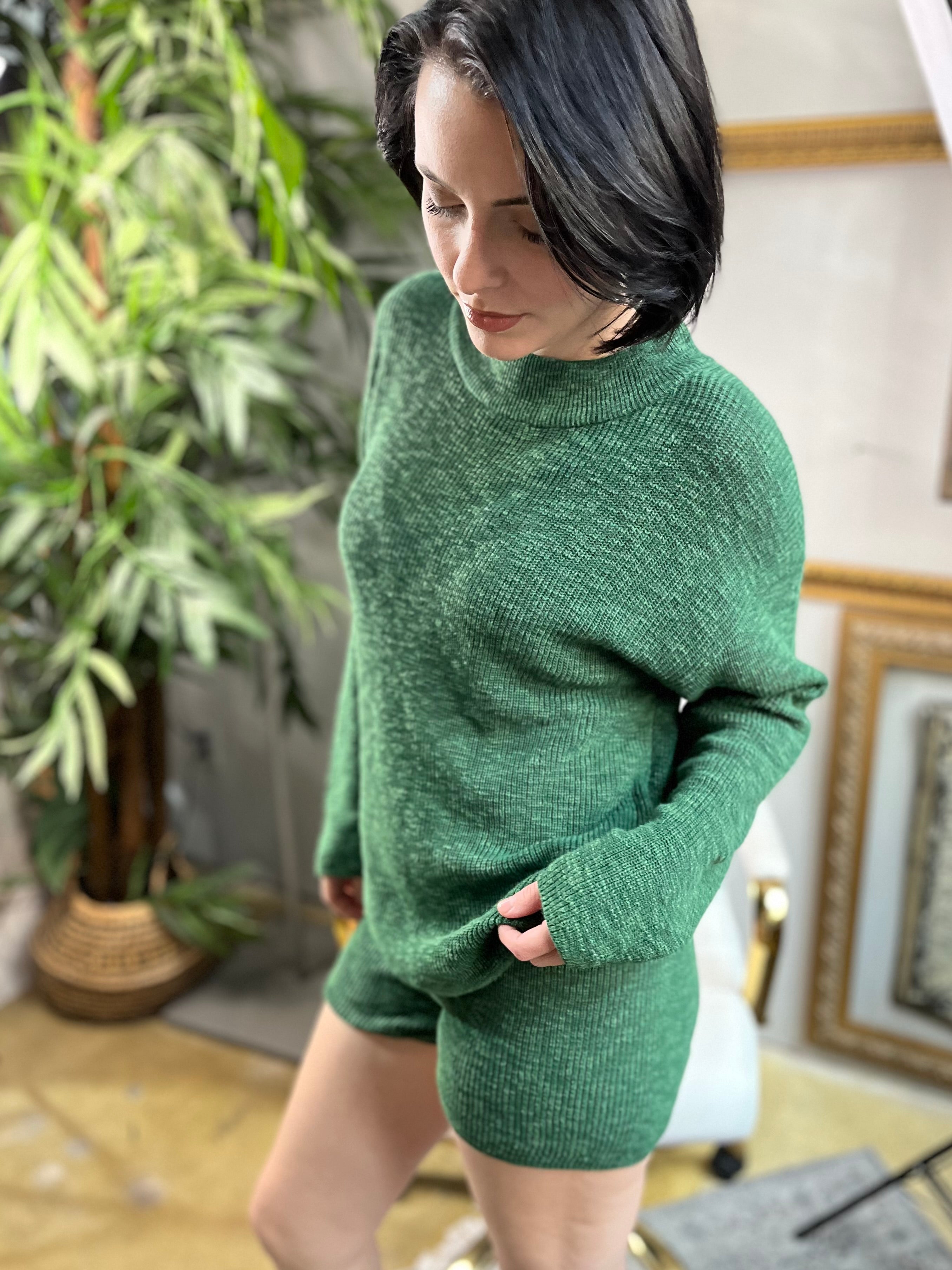 Evelyn Forest Green Sweater and Short Set