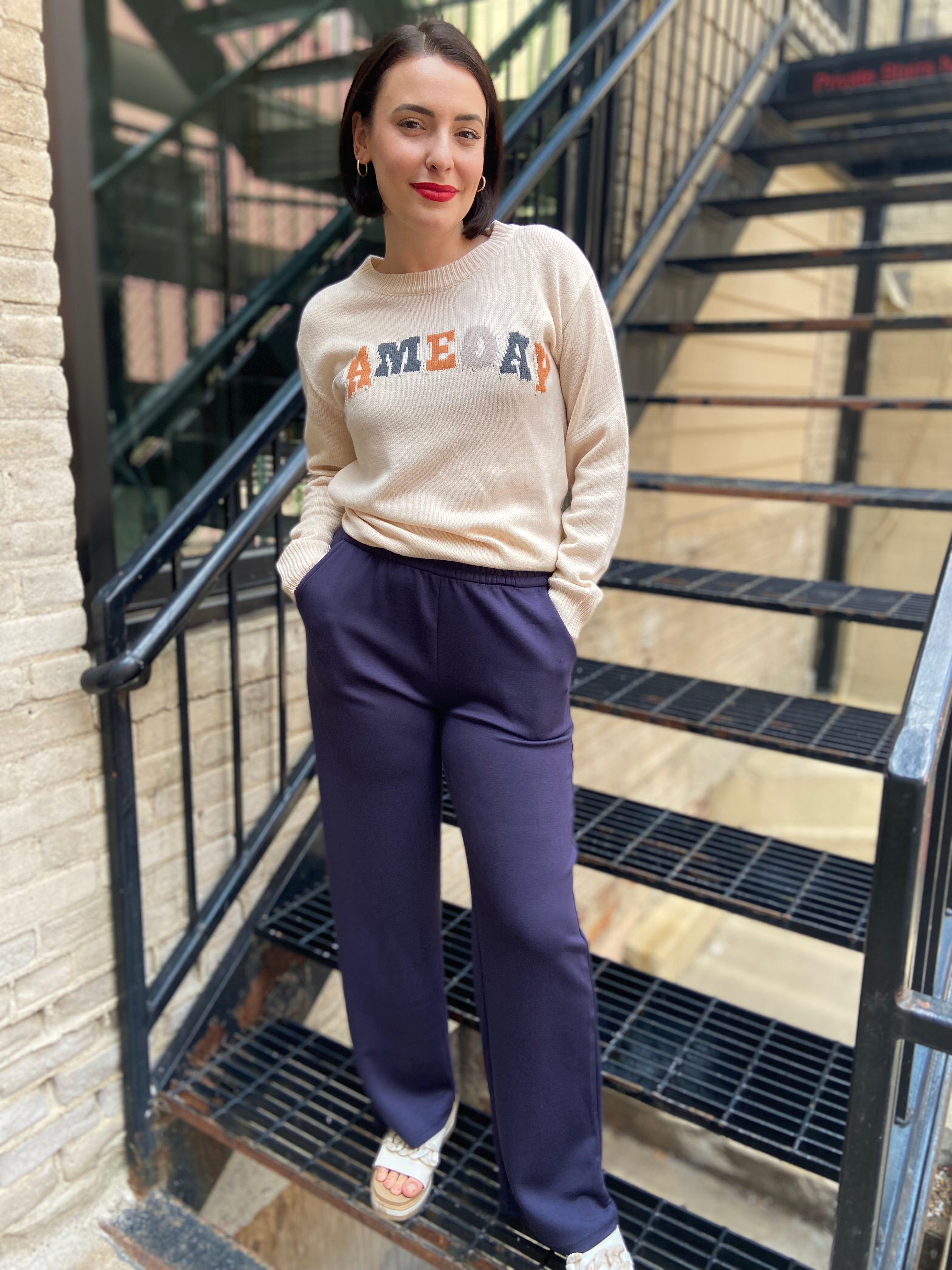 Kai Navy Wide Leg Scuba Sweatpants