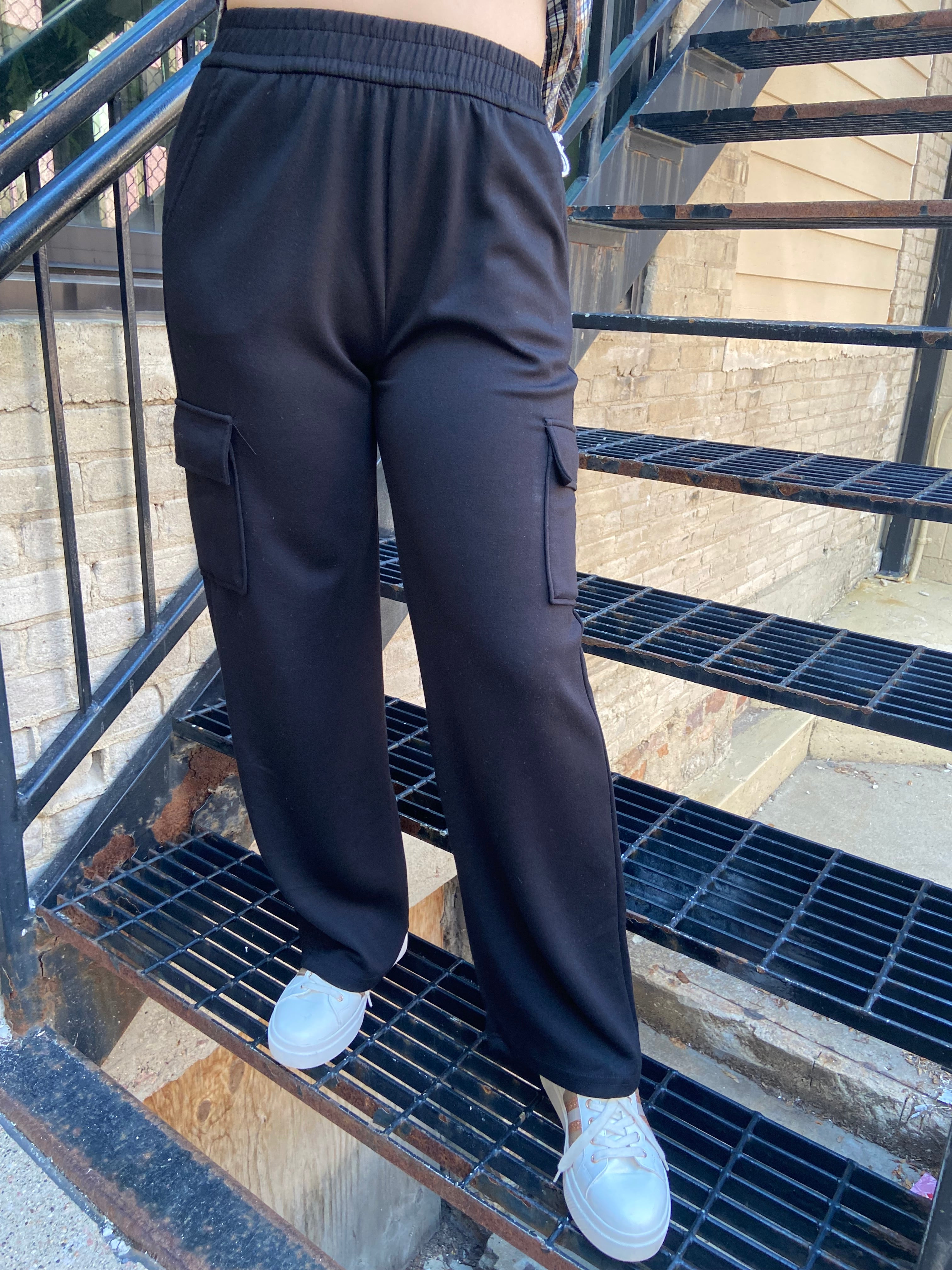 Logan Black Wide Leg Scuba Cargo Sweatpants