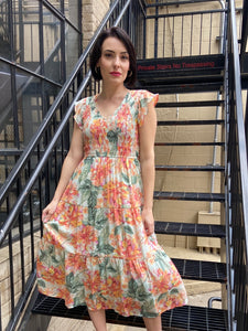 Lily Smocked Floral Midi Dress