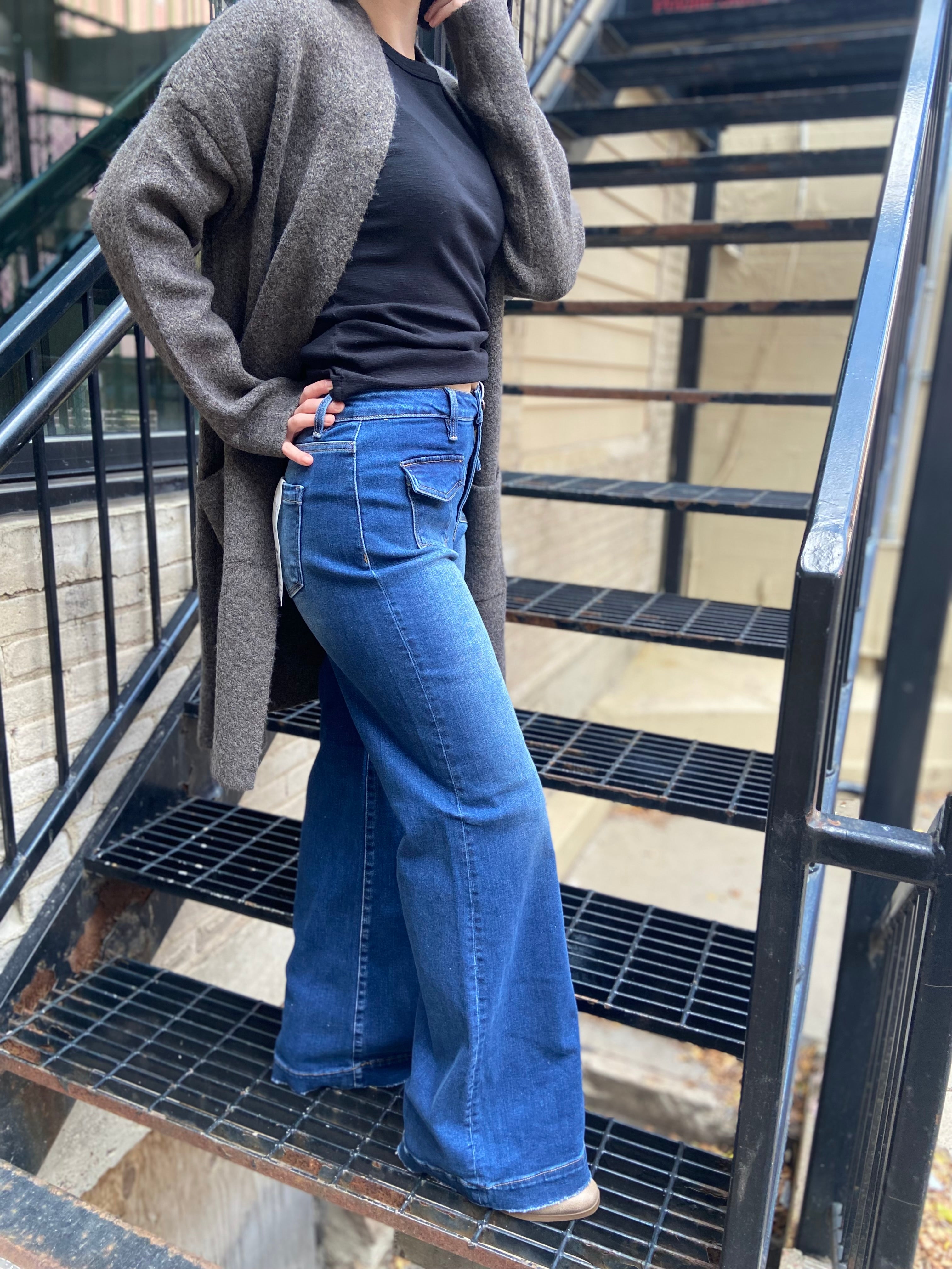 Tris Dark High Rise Wide Leg Risen Jeans