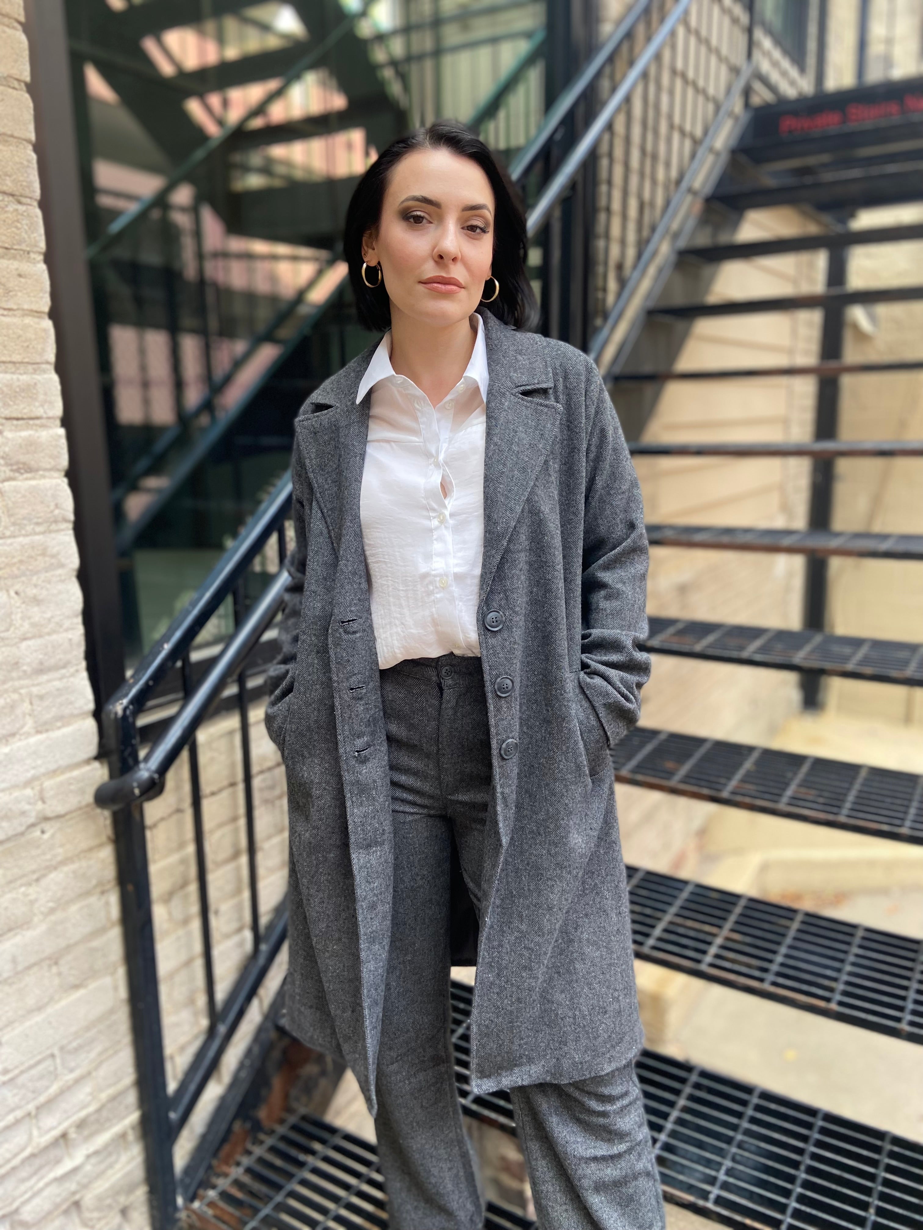 Jules Charcoal Fitted Trench Jacket