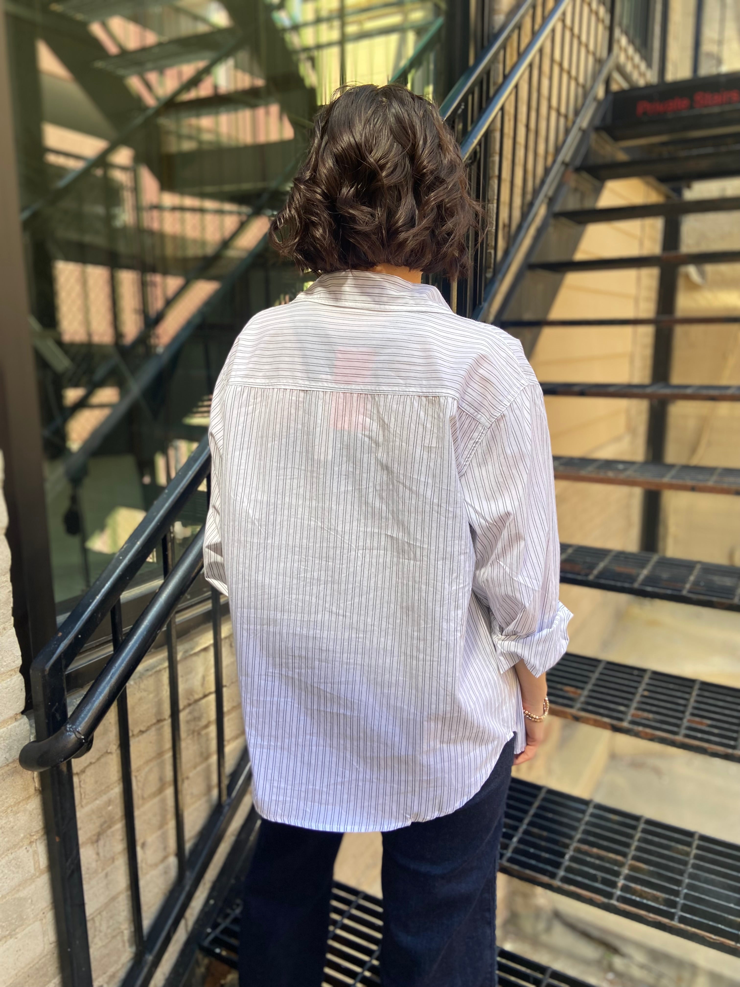 Candence White Striped Relaxed Button Up