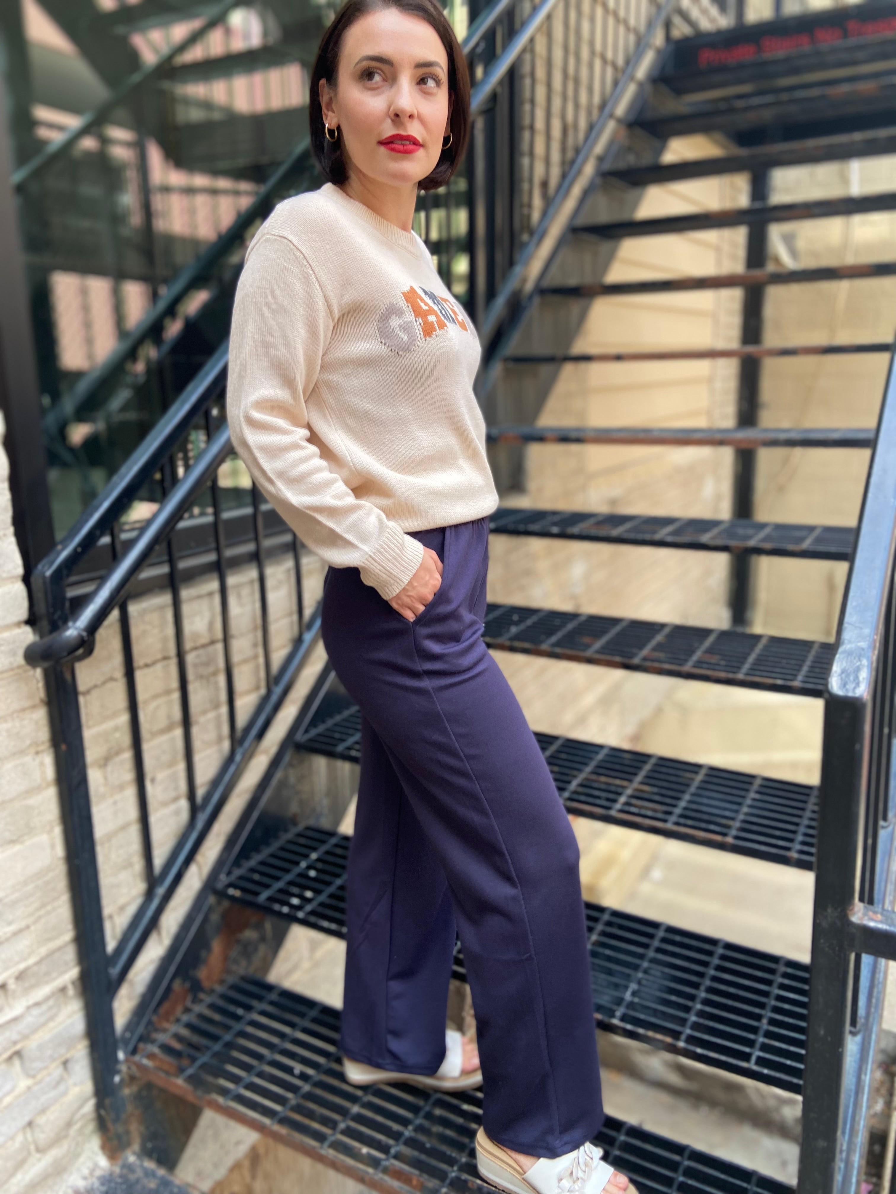 Kai Navy Wide Leg Scuba Sweatpants