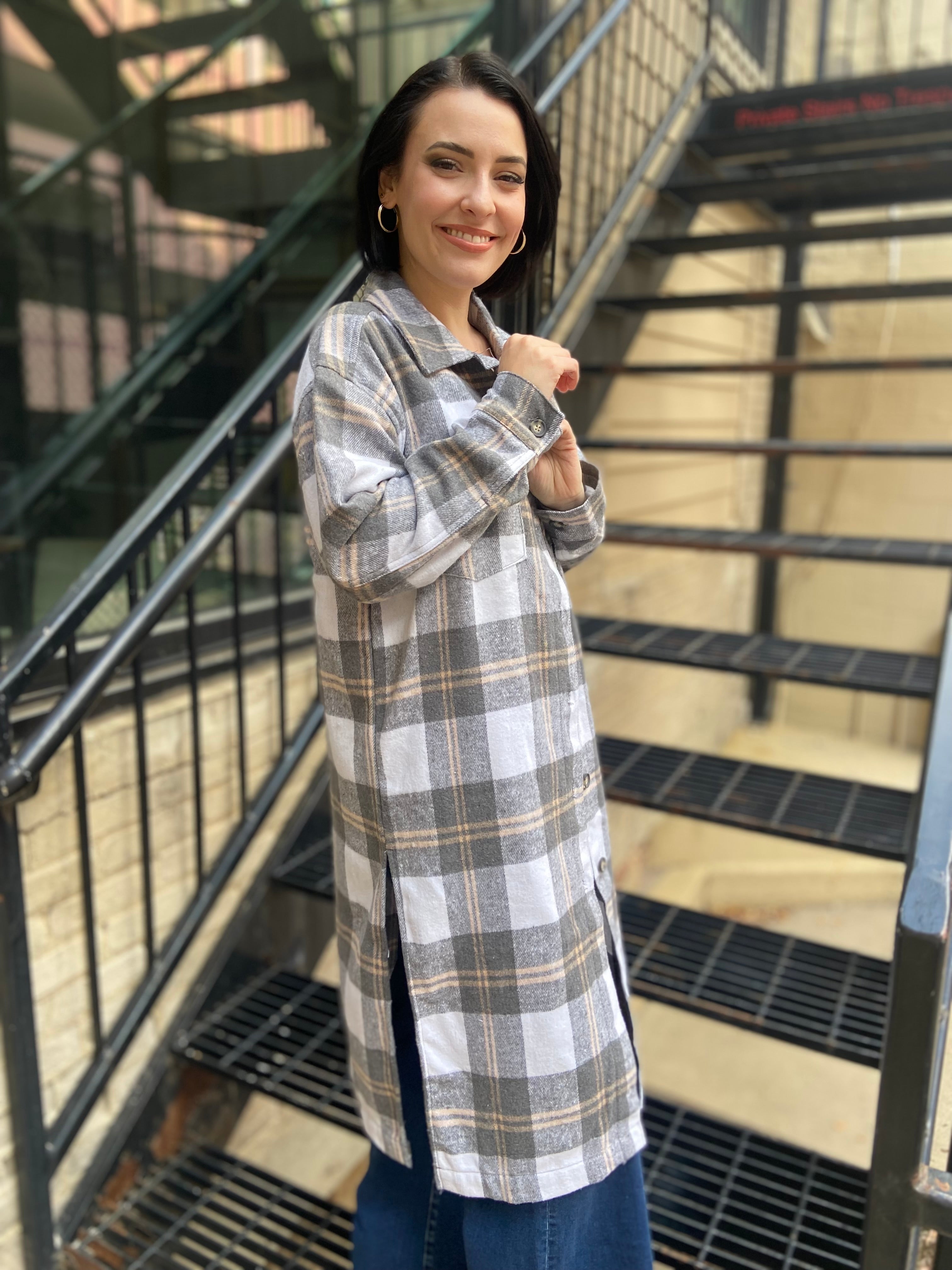 Elizabeth Gray Plaid Trench Shacket