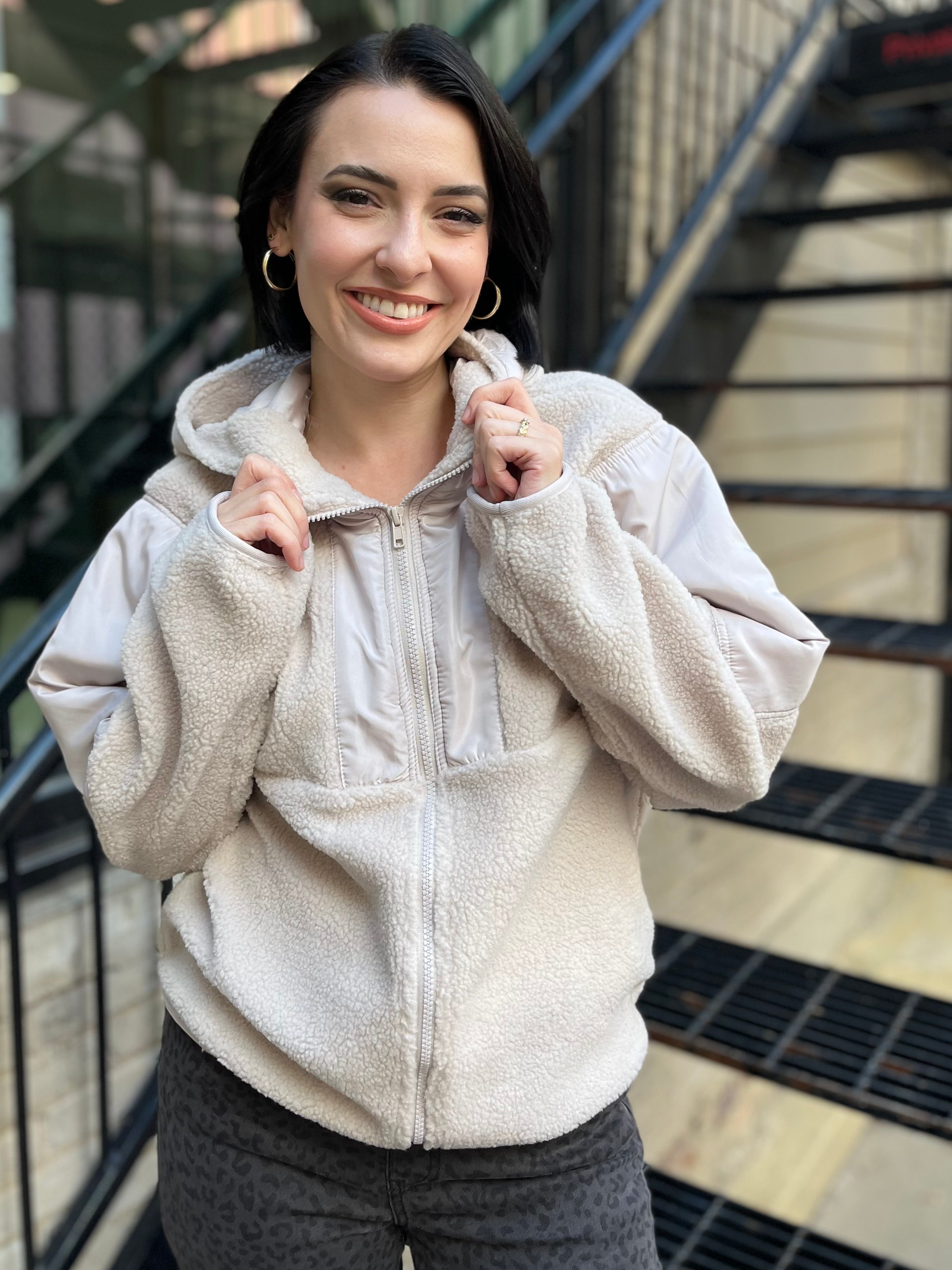 Suki Oatmeal Hooded Zip Up Jacket