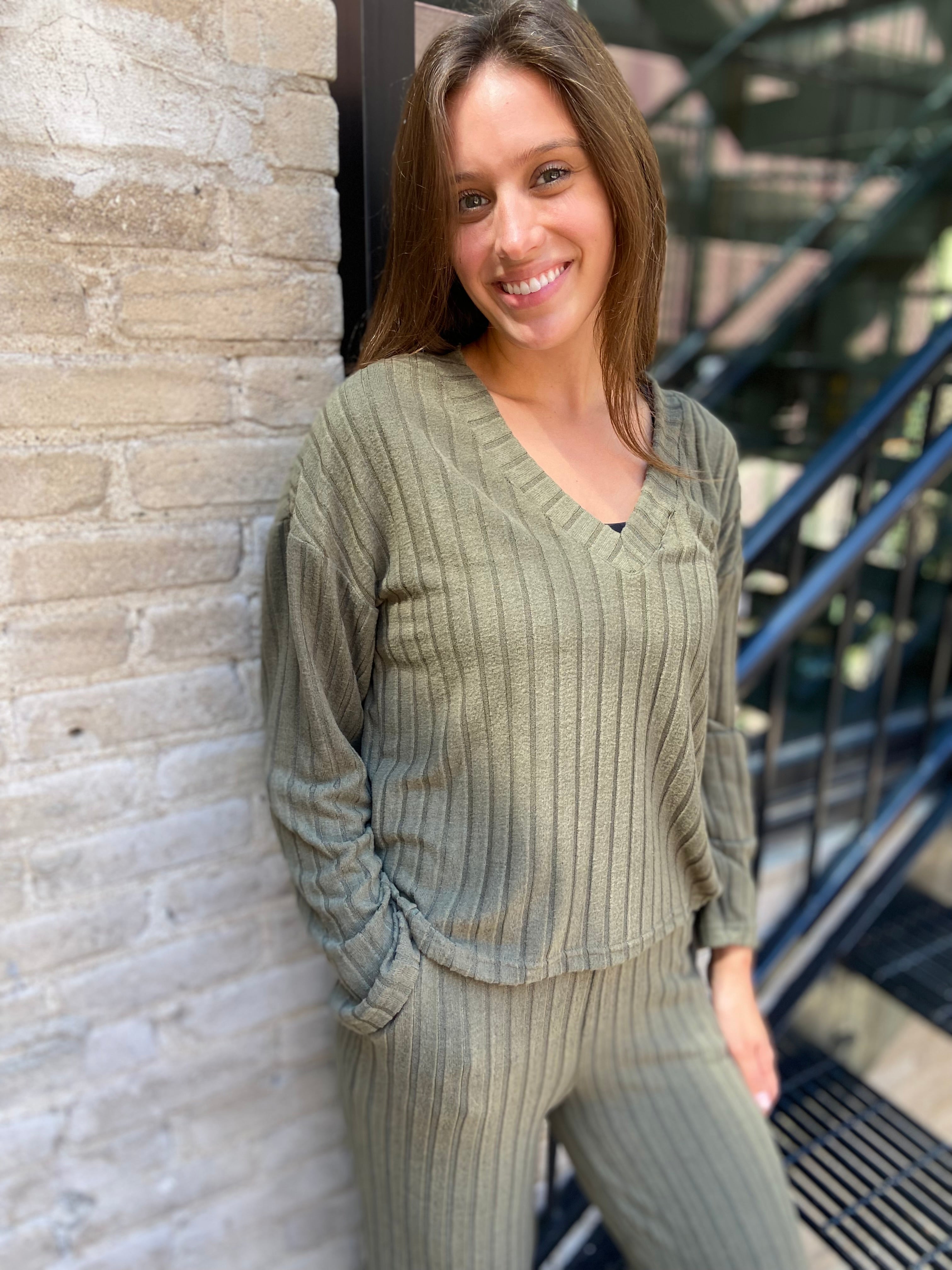 Khloe Olive Green Ribbed Sweater Set