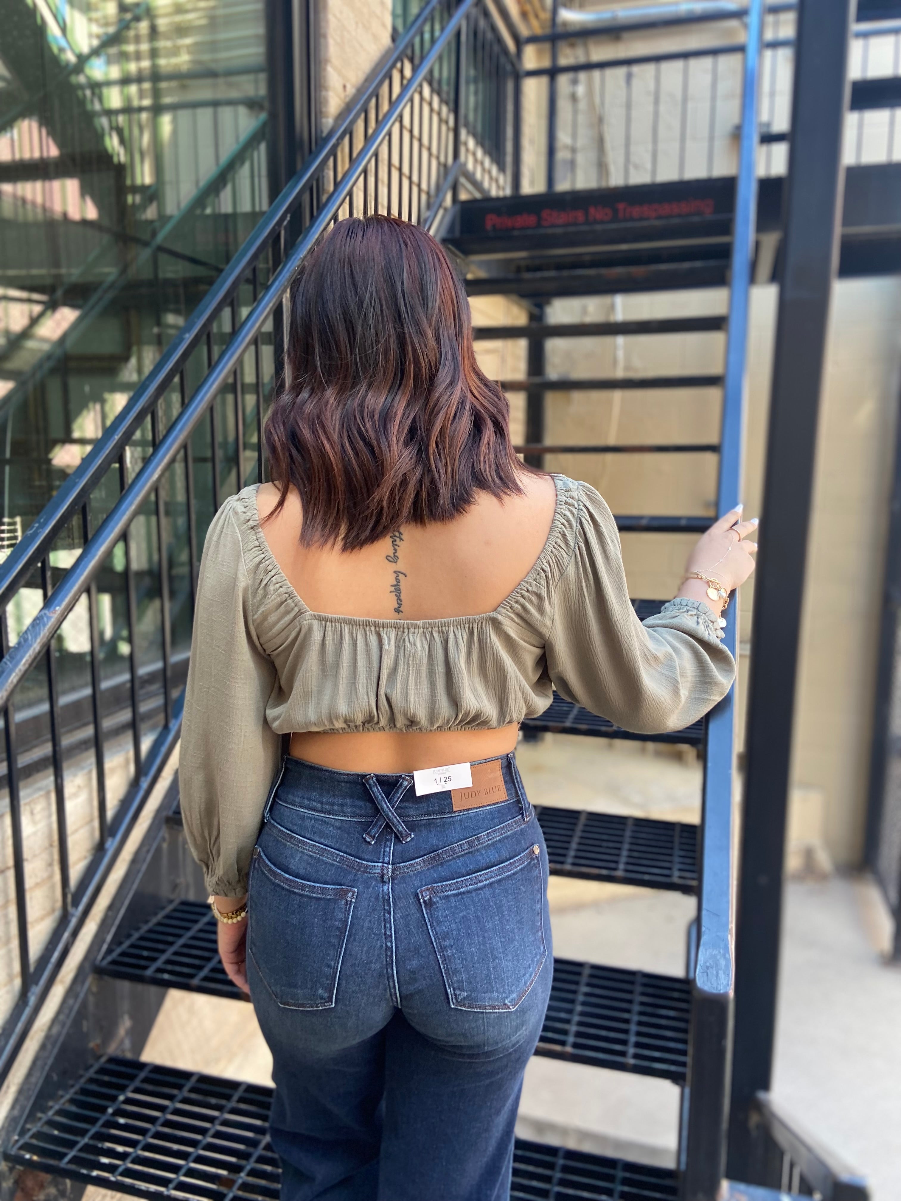 Abi Olive Front Tie Square Neck Top