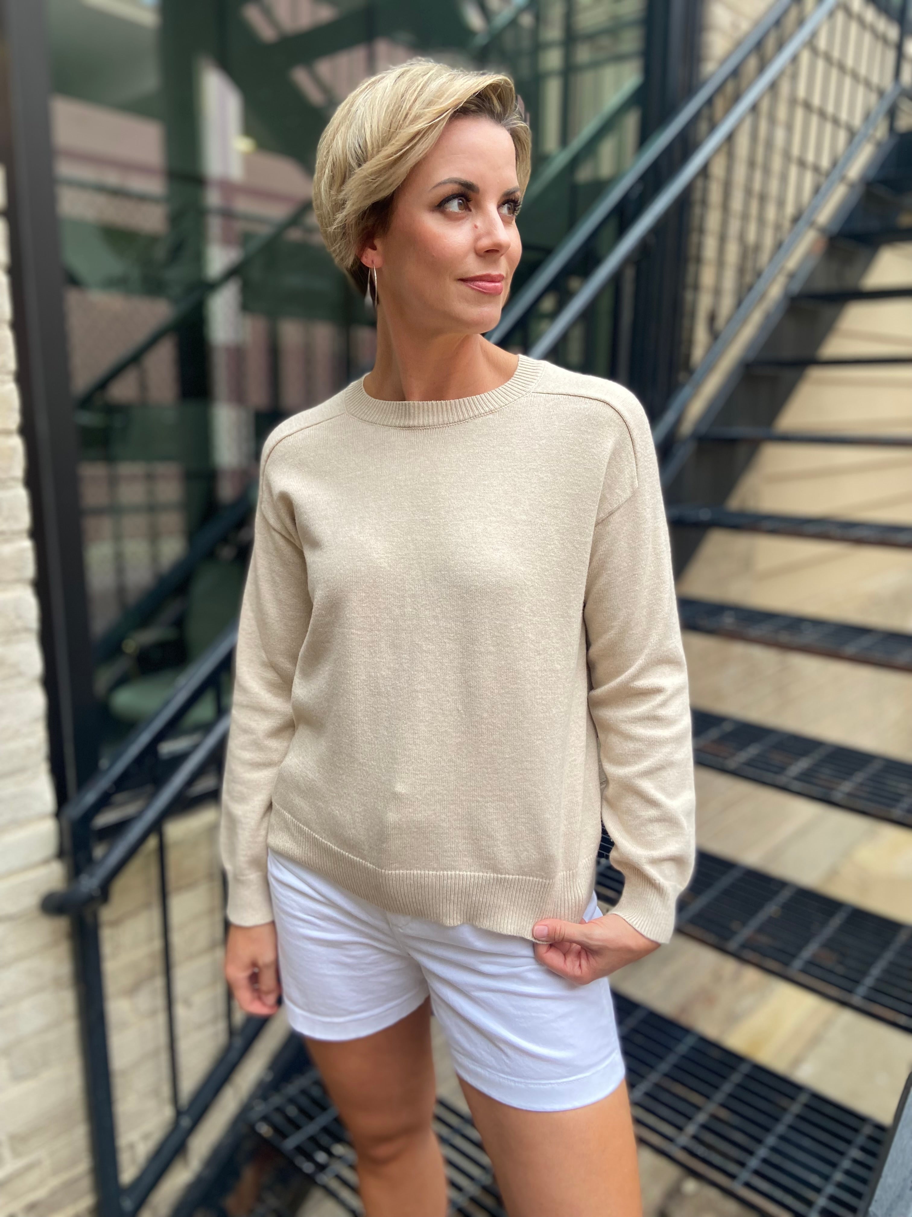Stephanie Oatmeal Crewneck Long Sleeve Sweater Top
