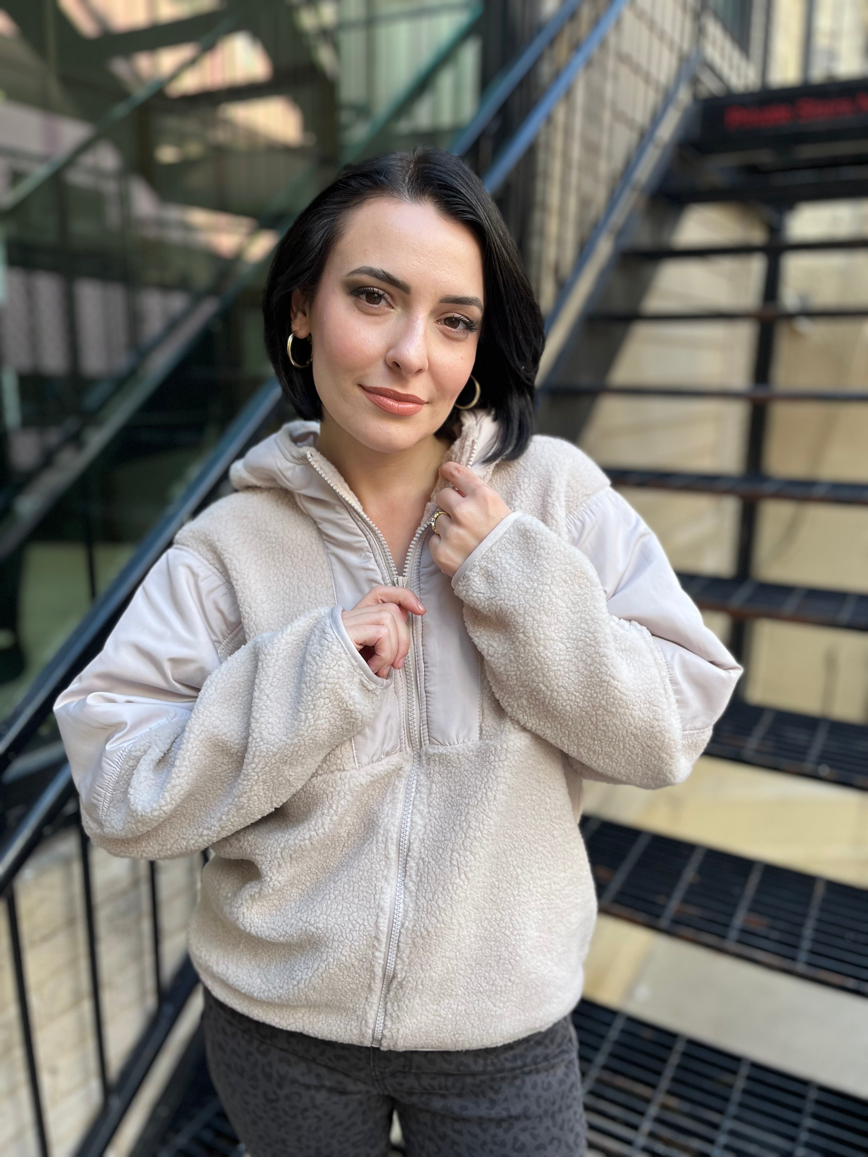 Suki Oatmeal Hooded Zip Up Jacket