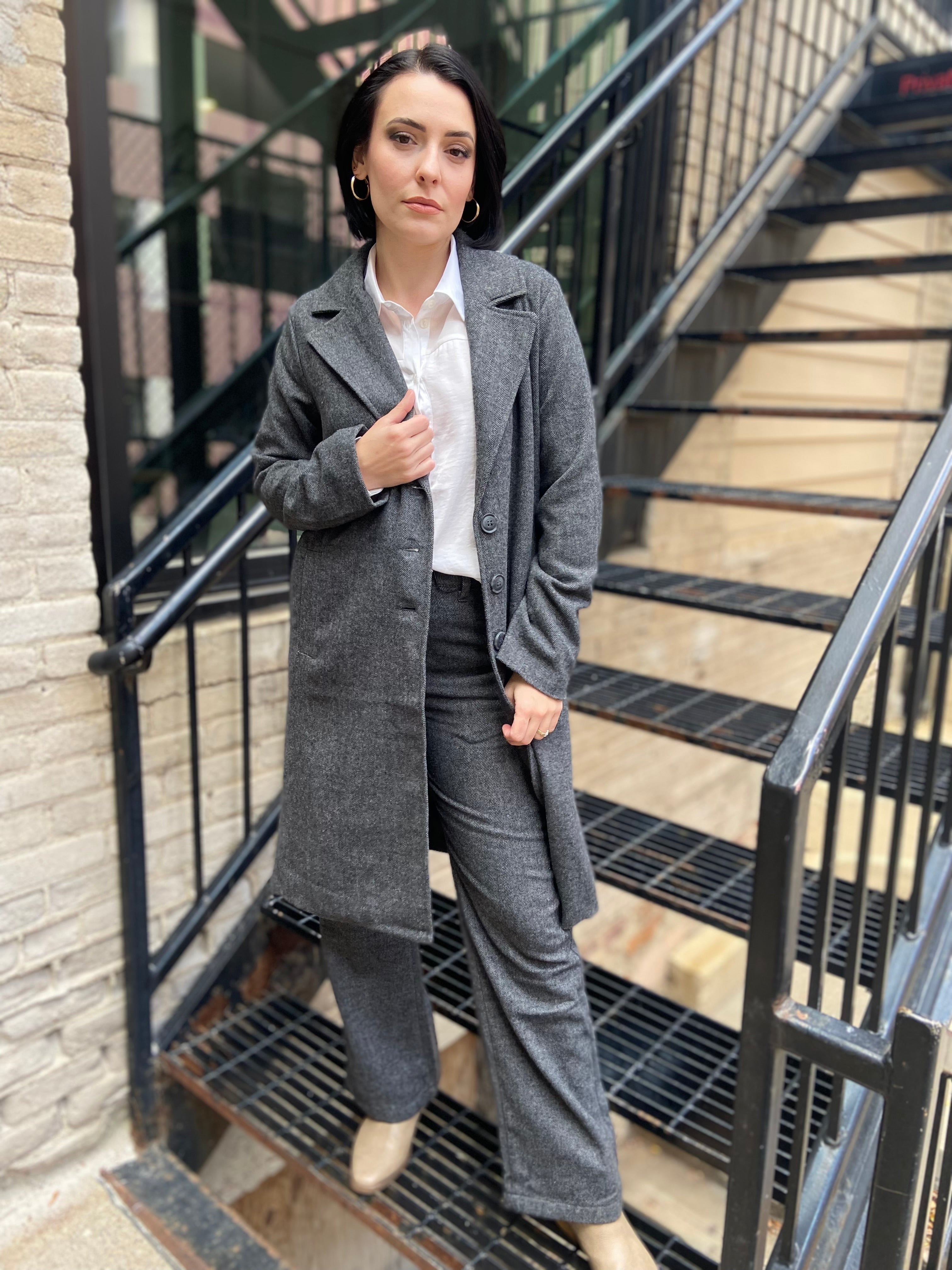 Jules Charcoal Fitted Trench Jacket