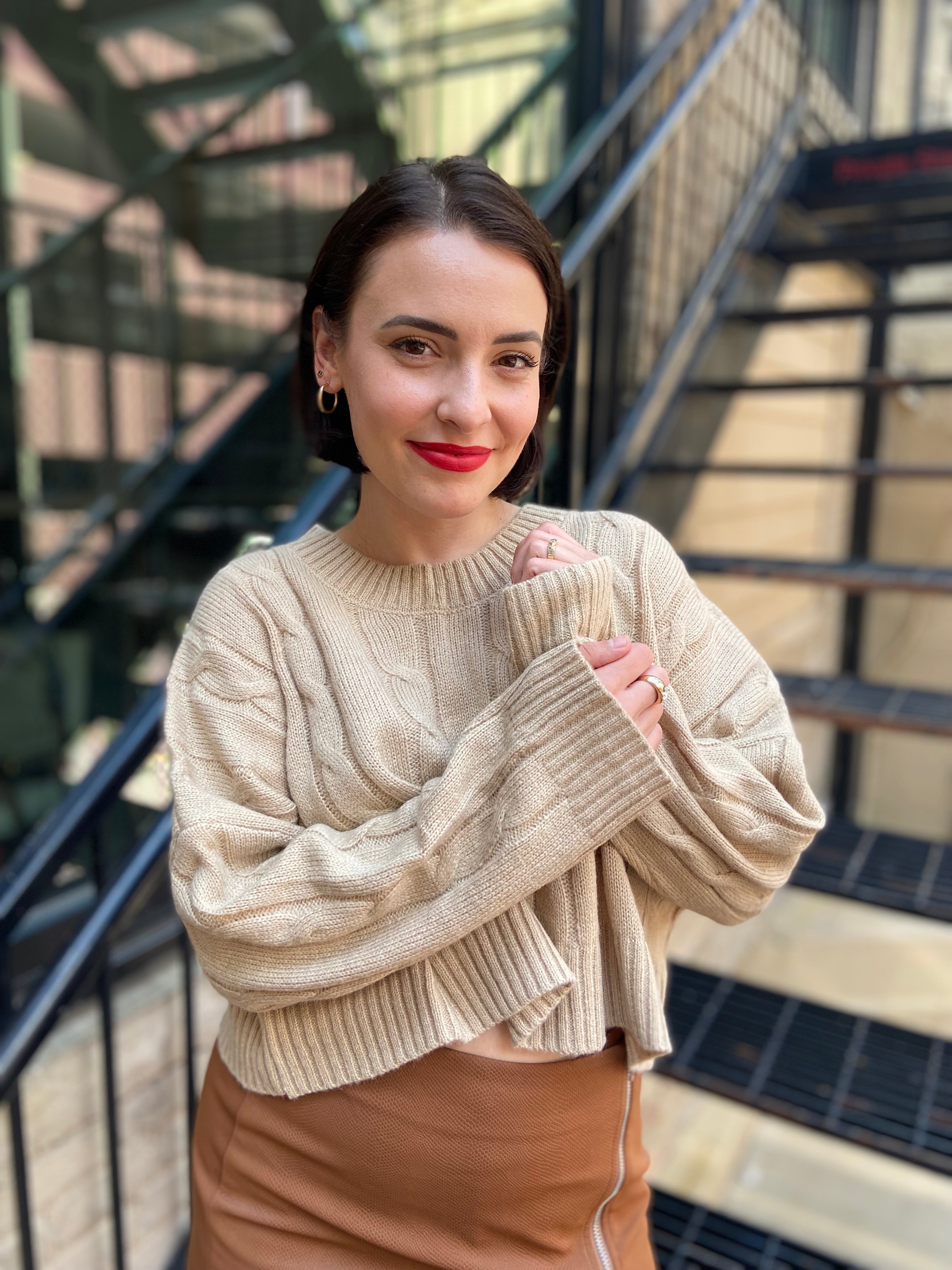 Kylie Taupe Lightweight Knit Cropped Sweater