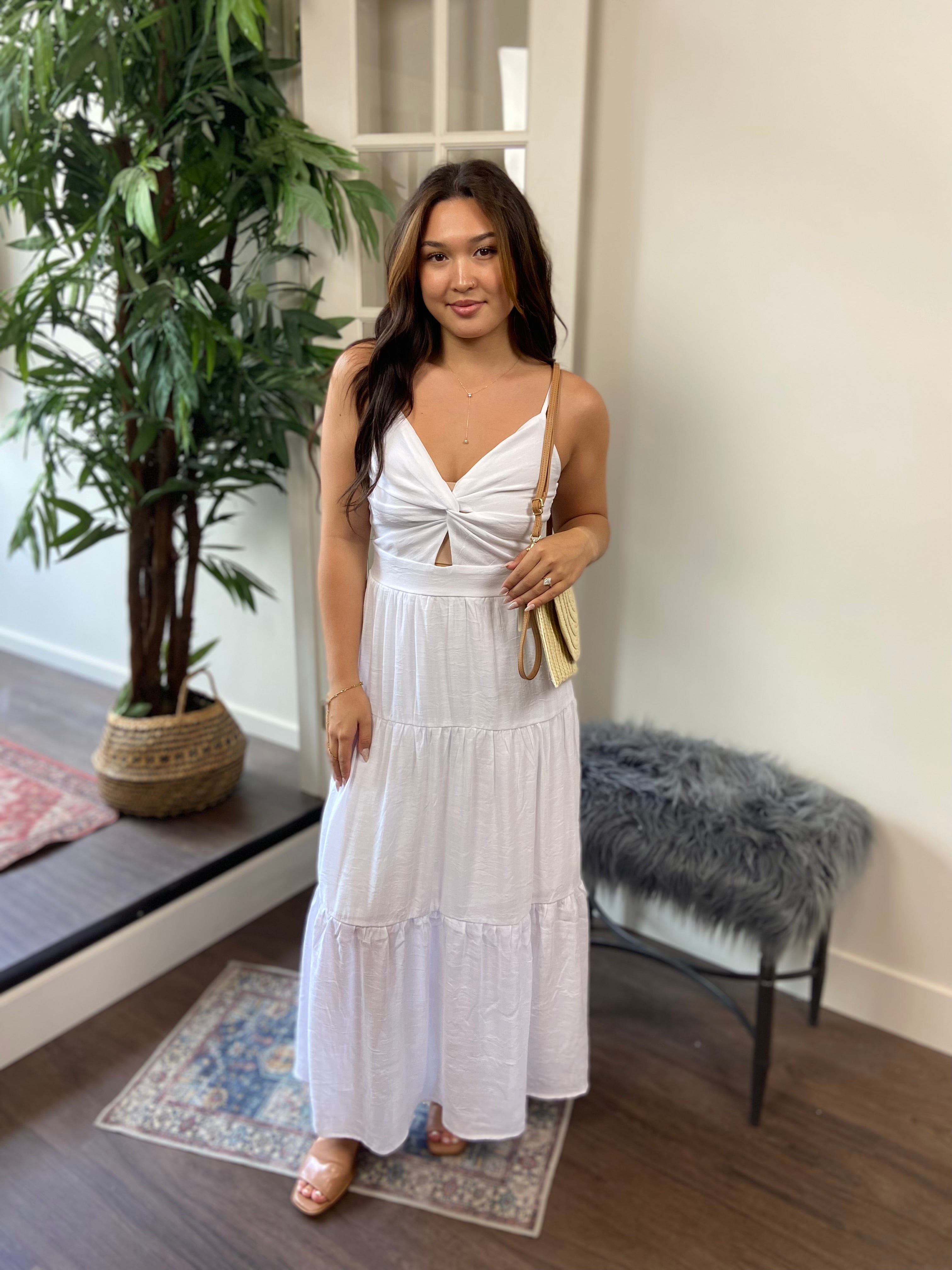 Allie White Cross Front Maxi Dress