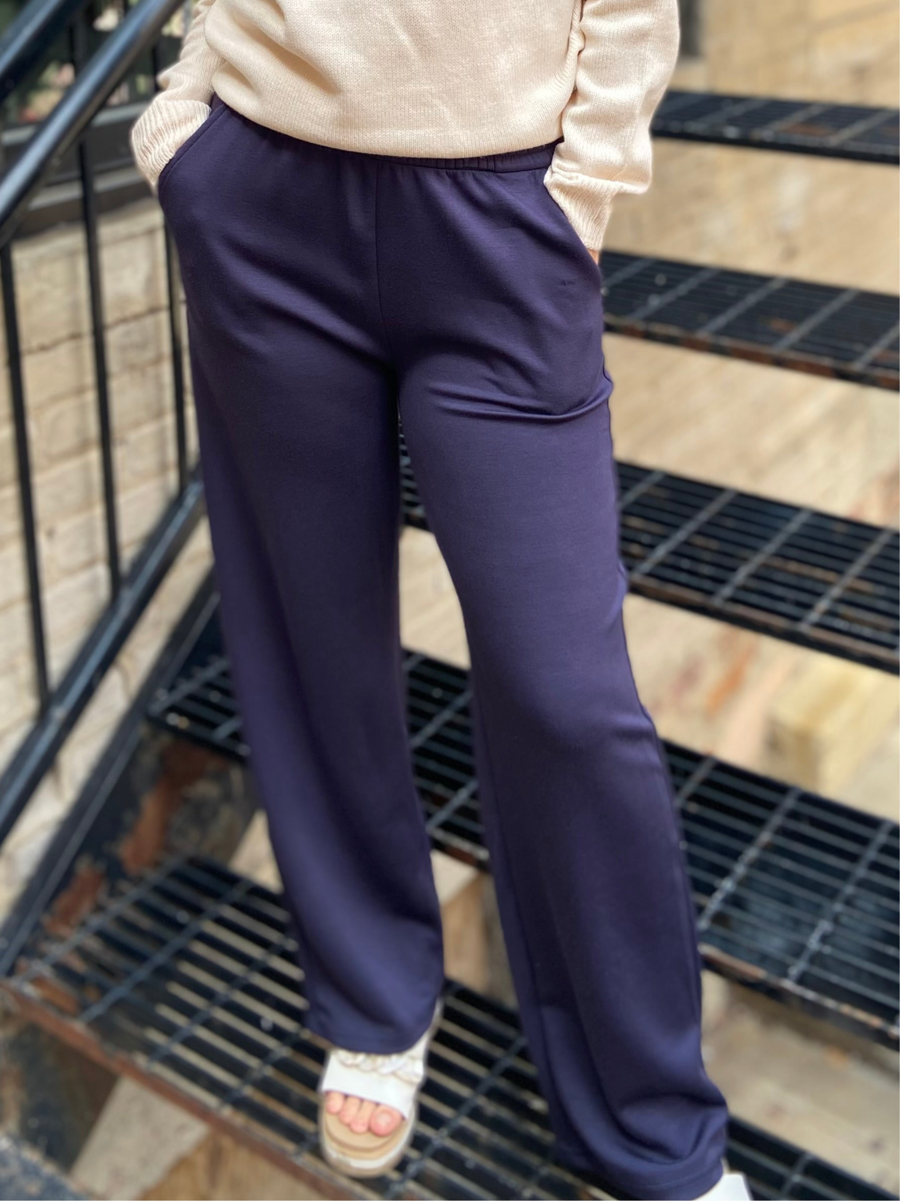 Kai Navy Wide Leg Scuba Sweatpants