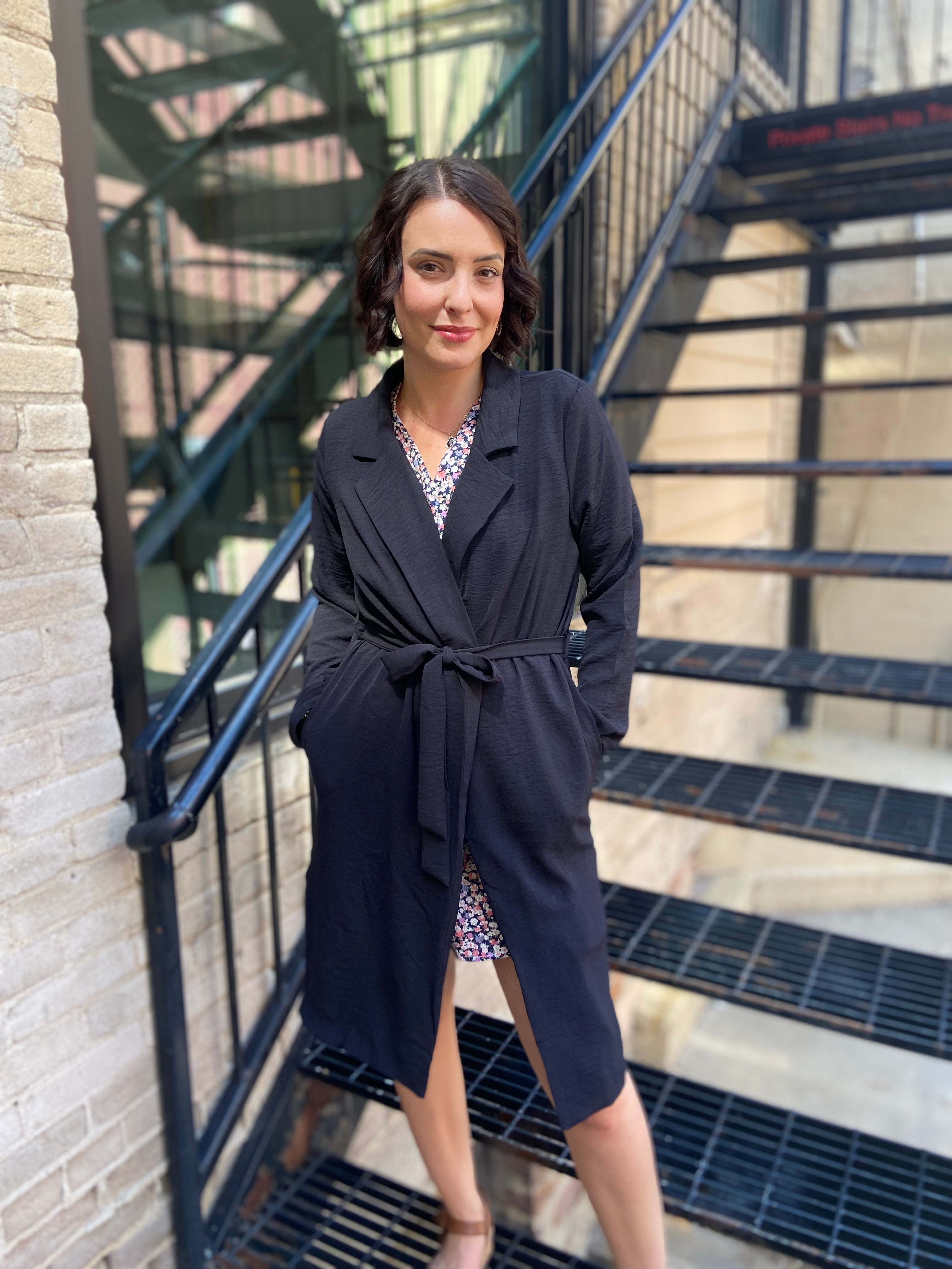 Serena Black Lightweight Collard Trench Jacket