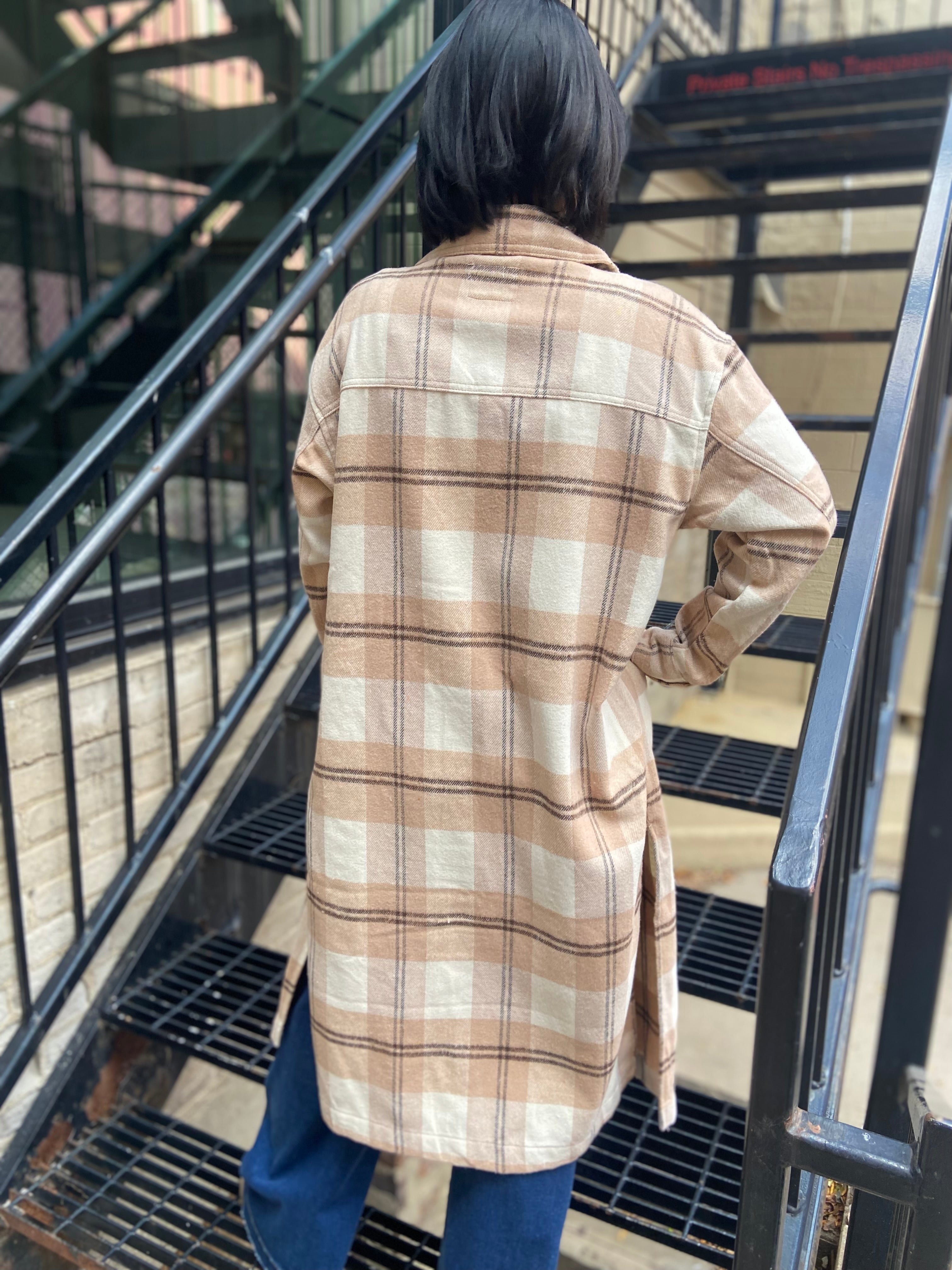 Elizabeth Khaki Plaid Trench Shacket