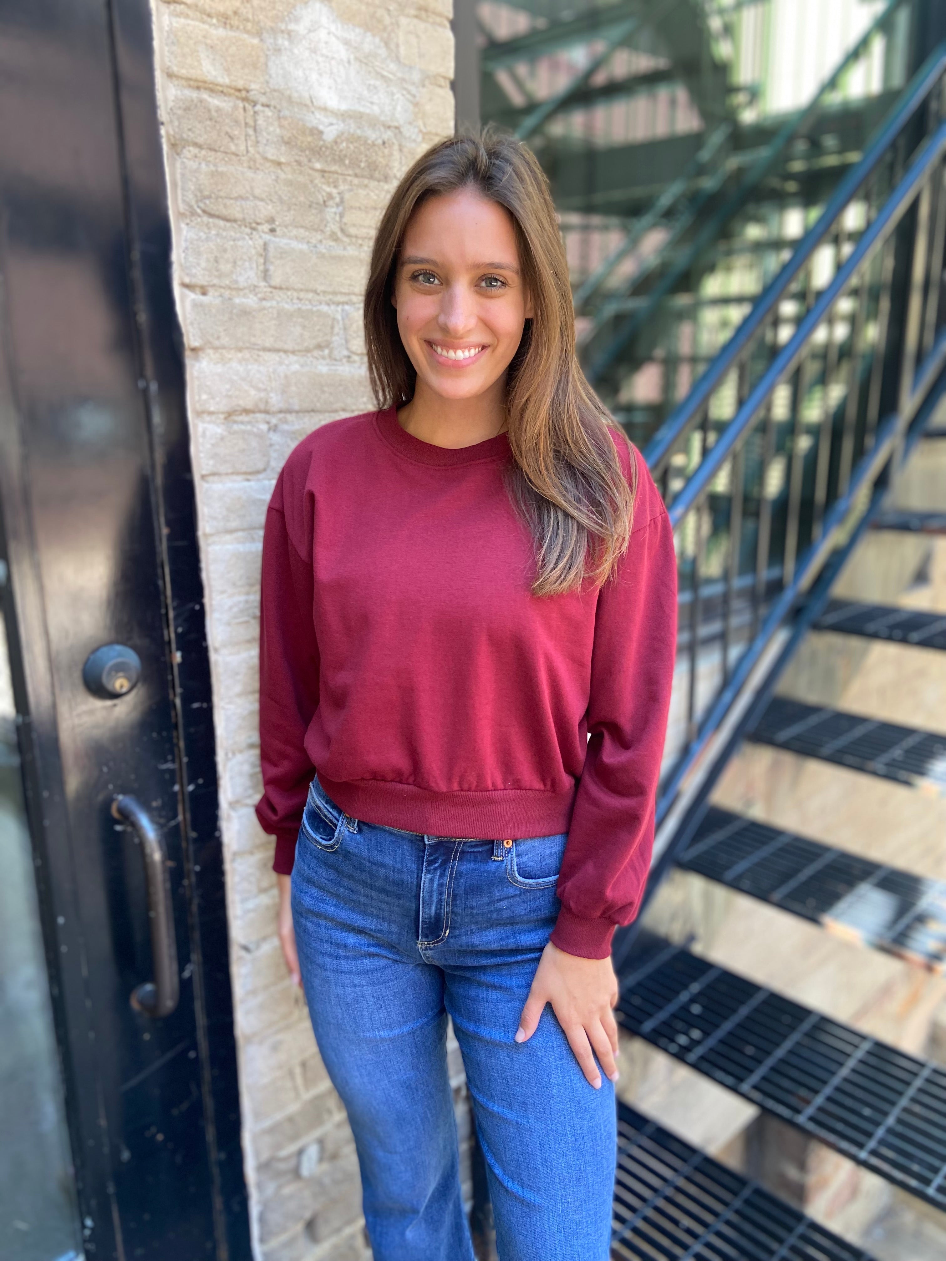 Lori Burgundy Cropped Sweatshirt
