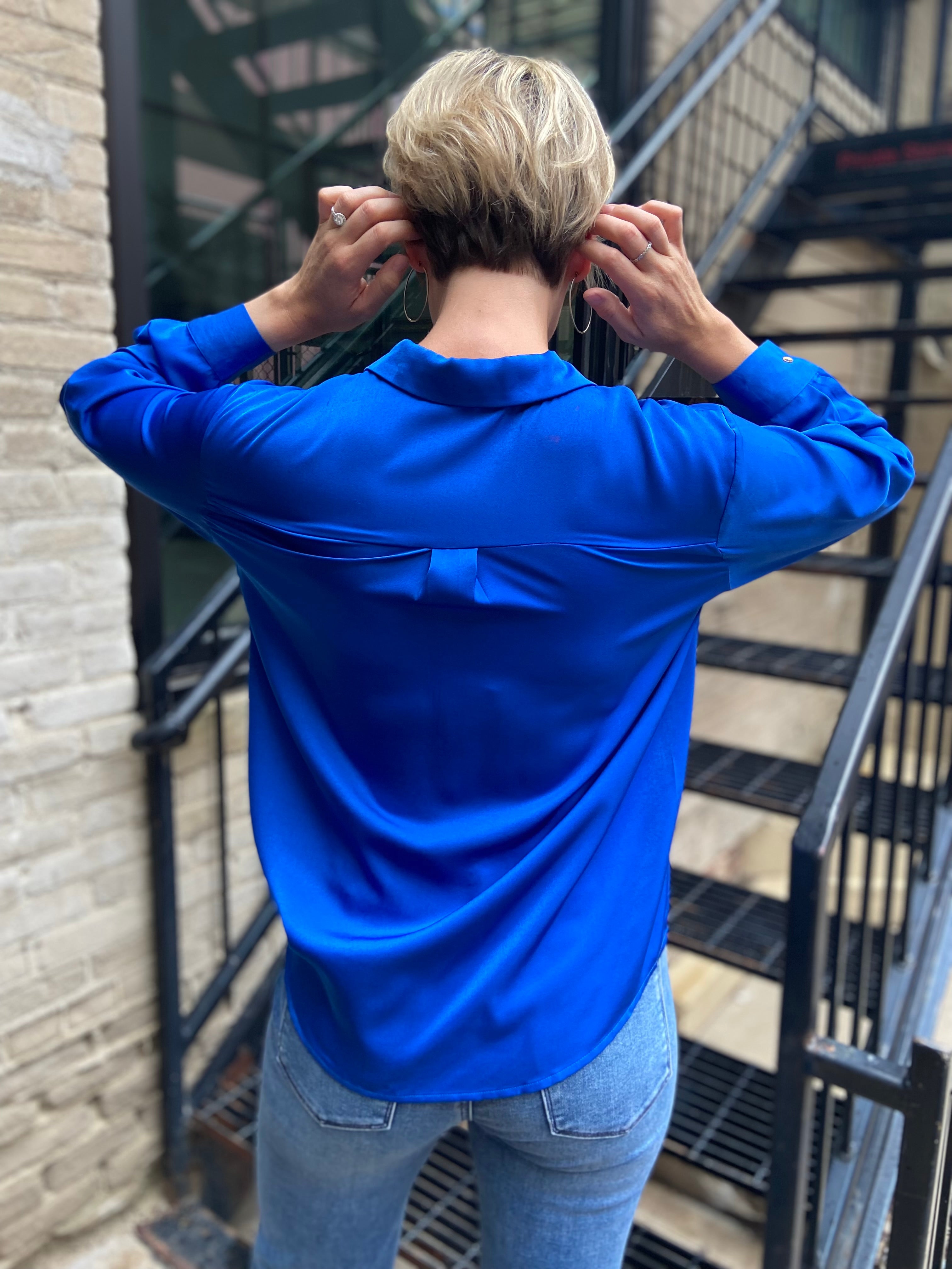 Alexi Royal Blue Silk Button up