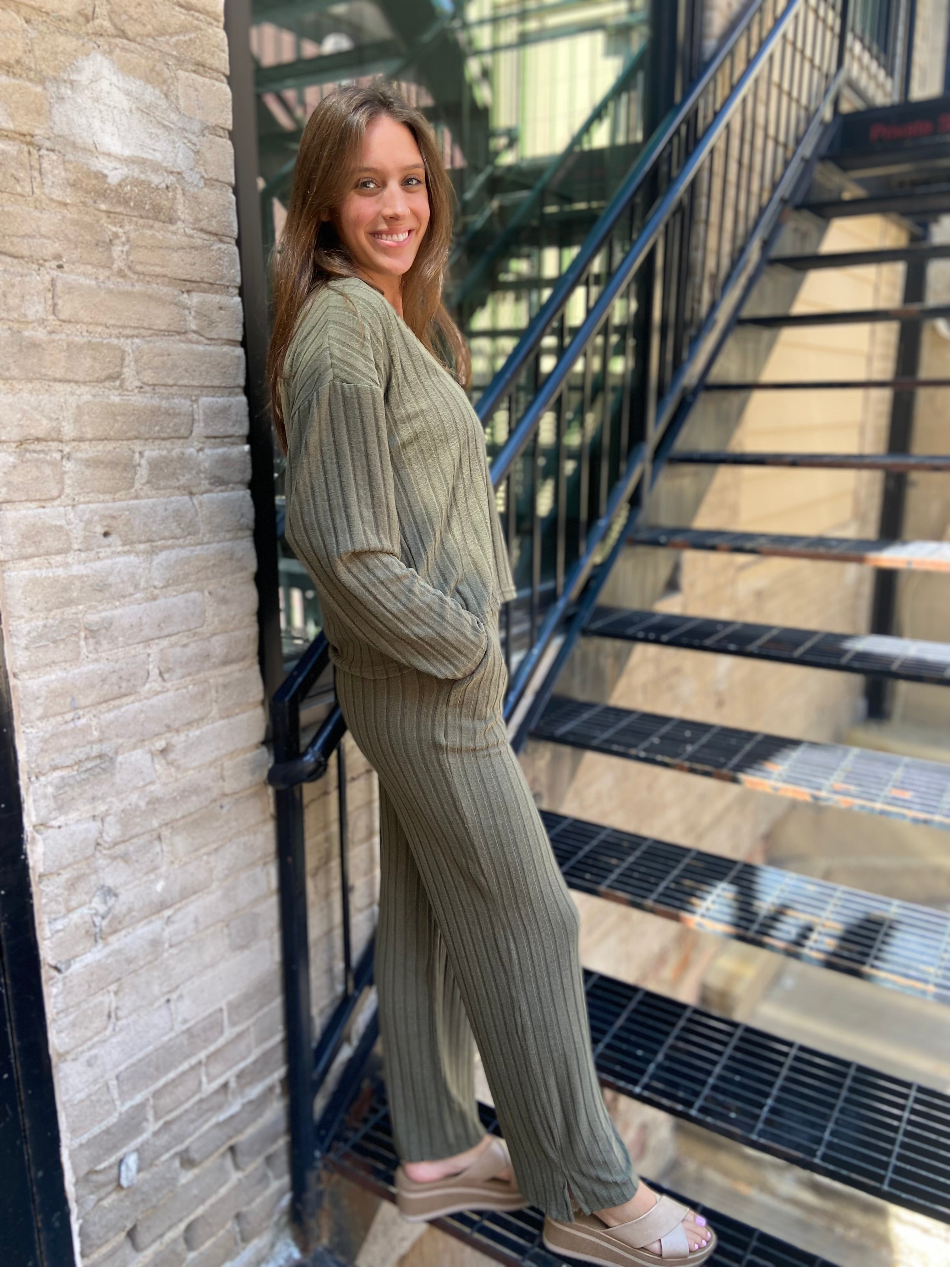 Khloe Olive Green Ribbed Sweater Set