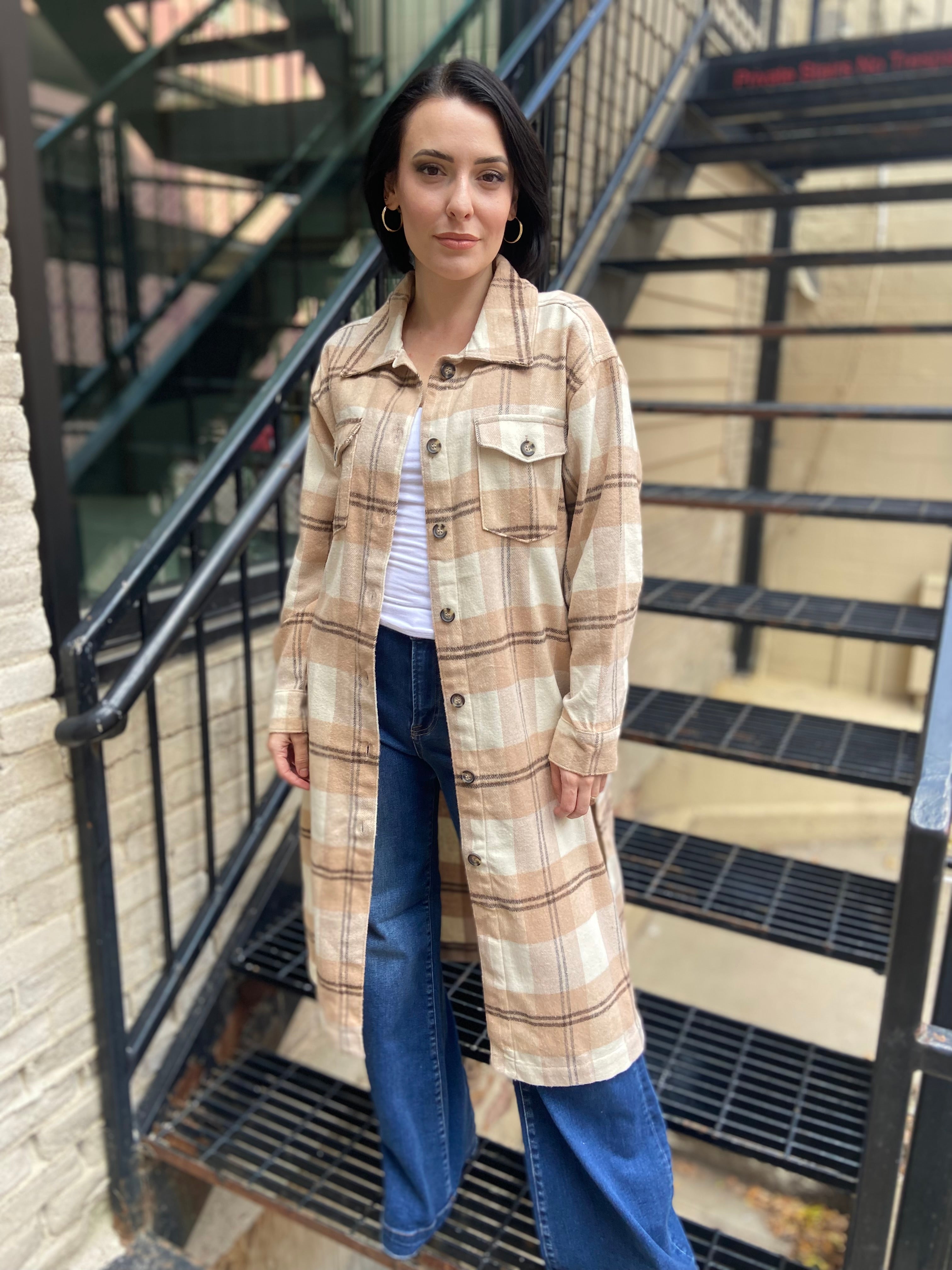 Elizabeth Khaki Plaid Trench Shacket