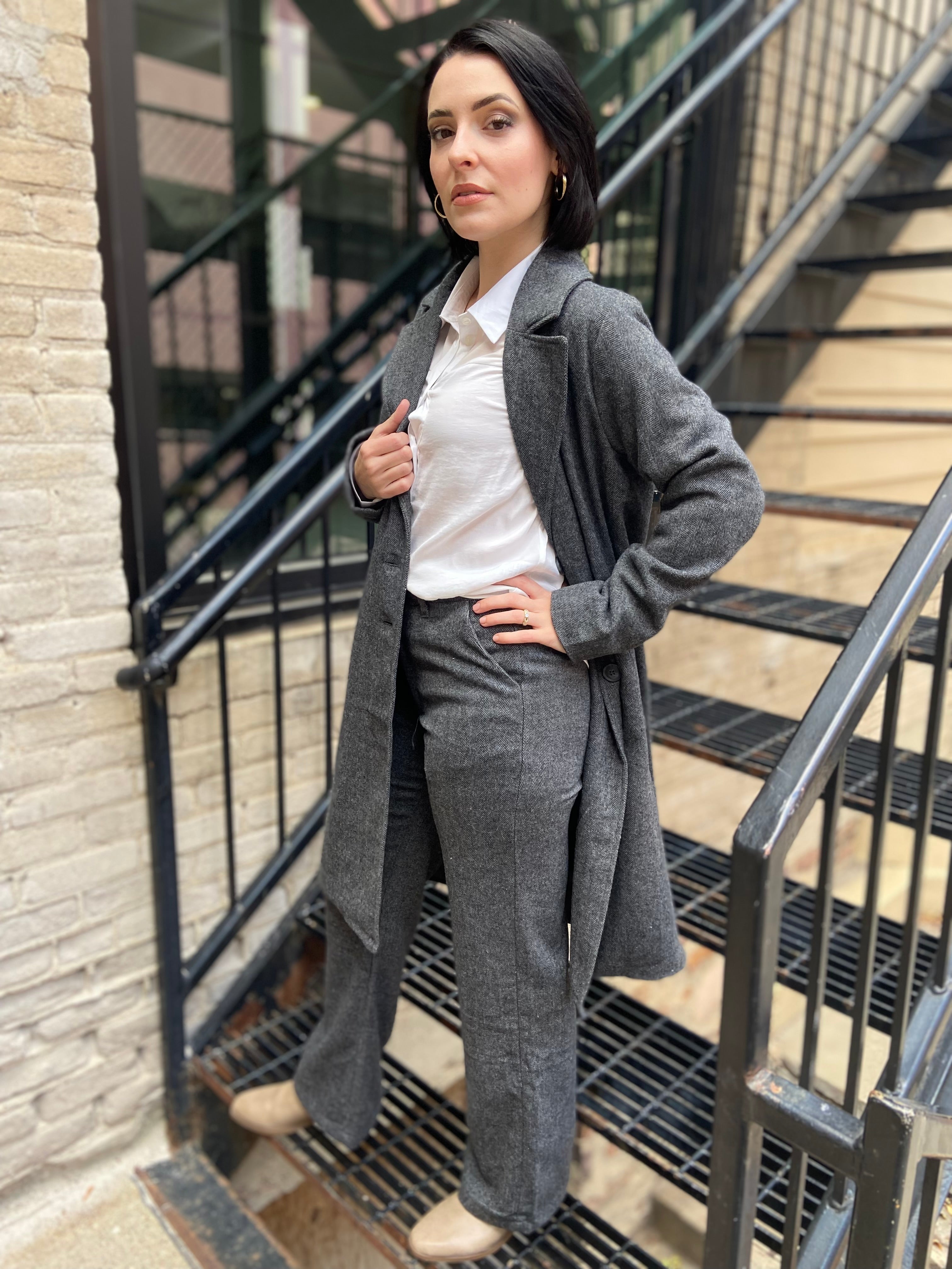 Jules Charcoal Fitted Trench Jacket