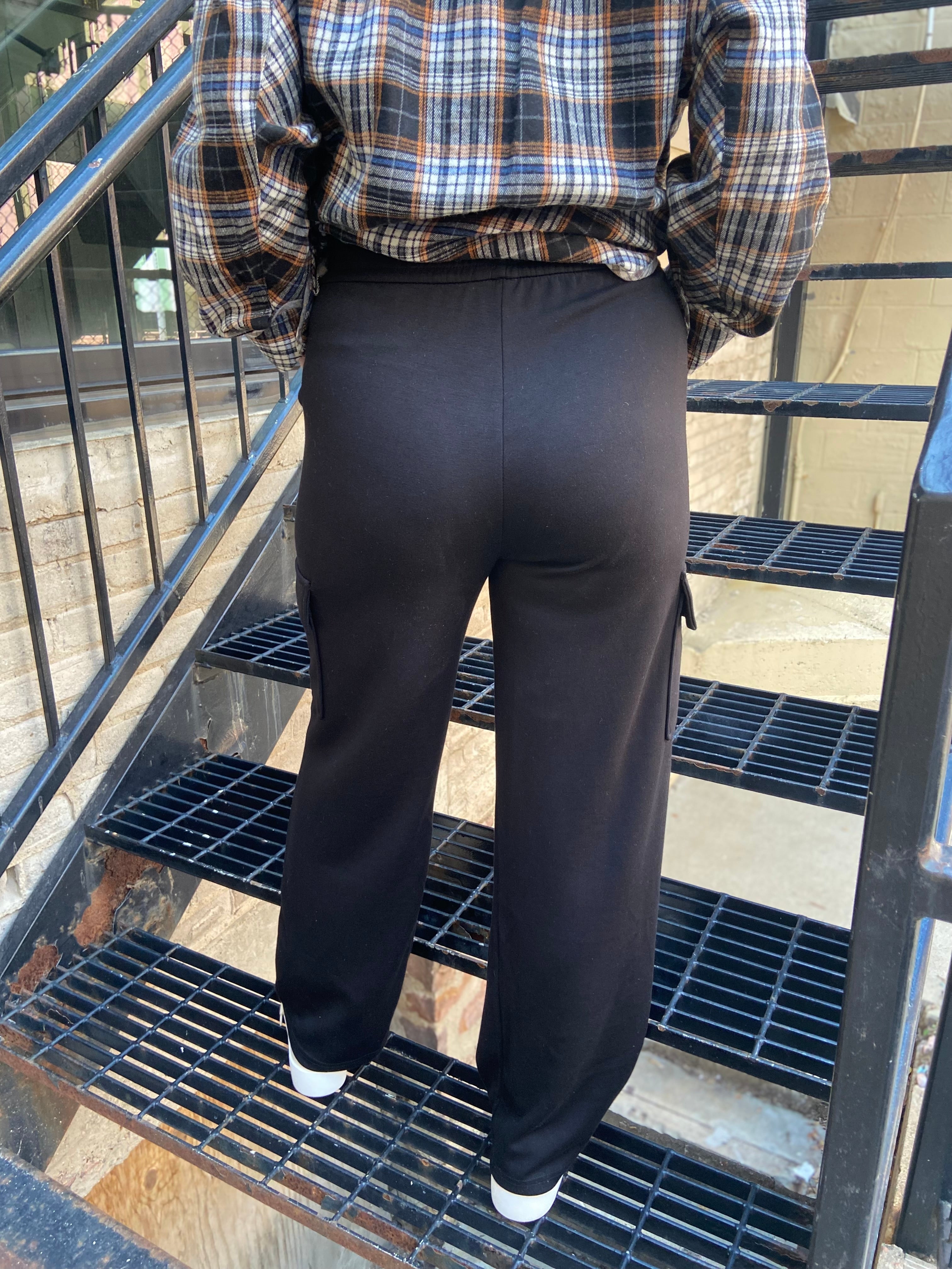Logan Black Wide Leg Scuba Cargo Sweatpants
