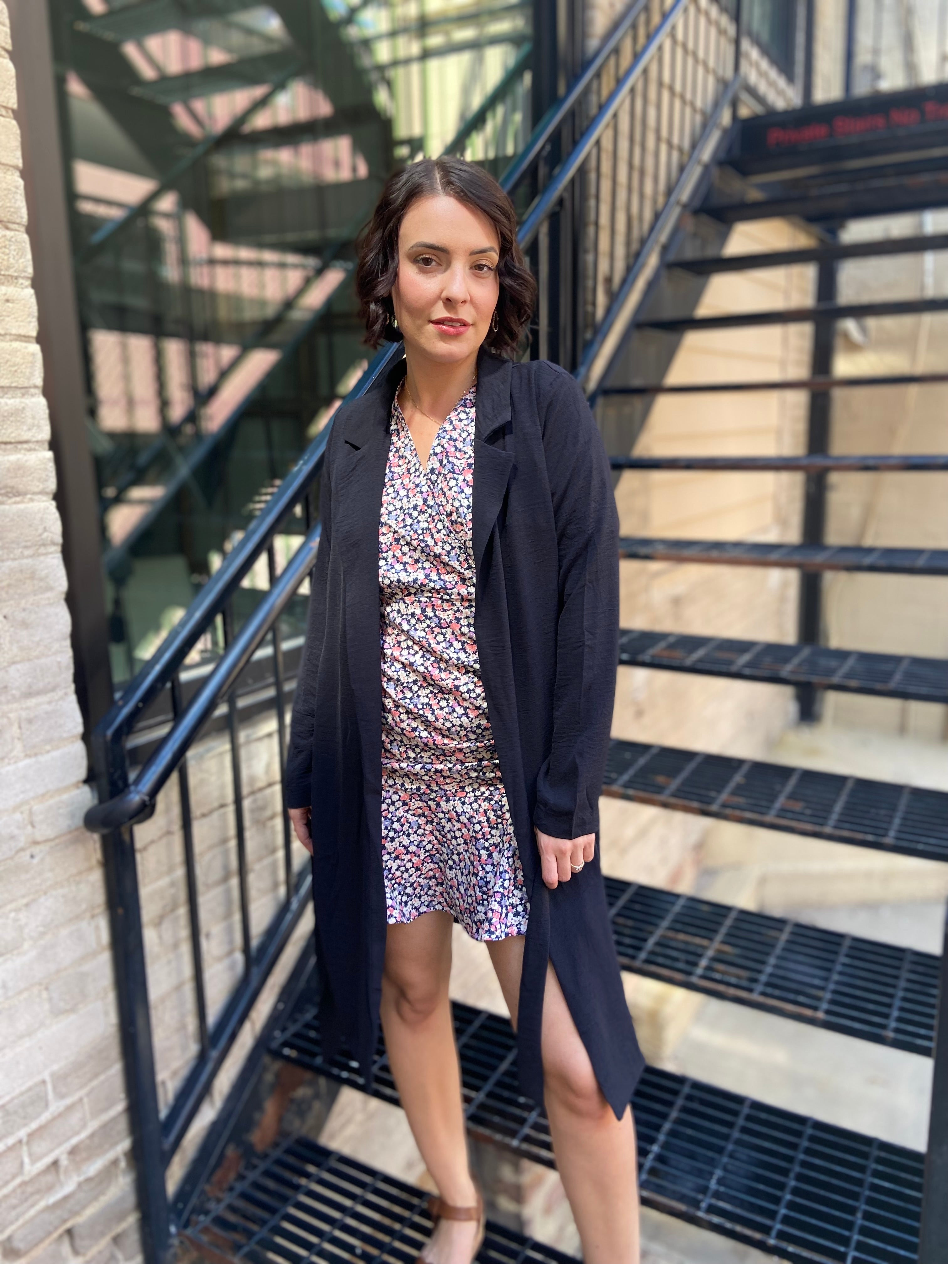 Serena Black Lightweight Collard Trench Jacket