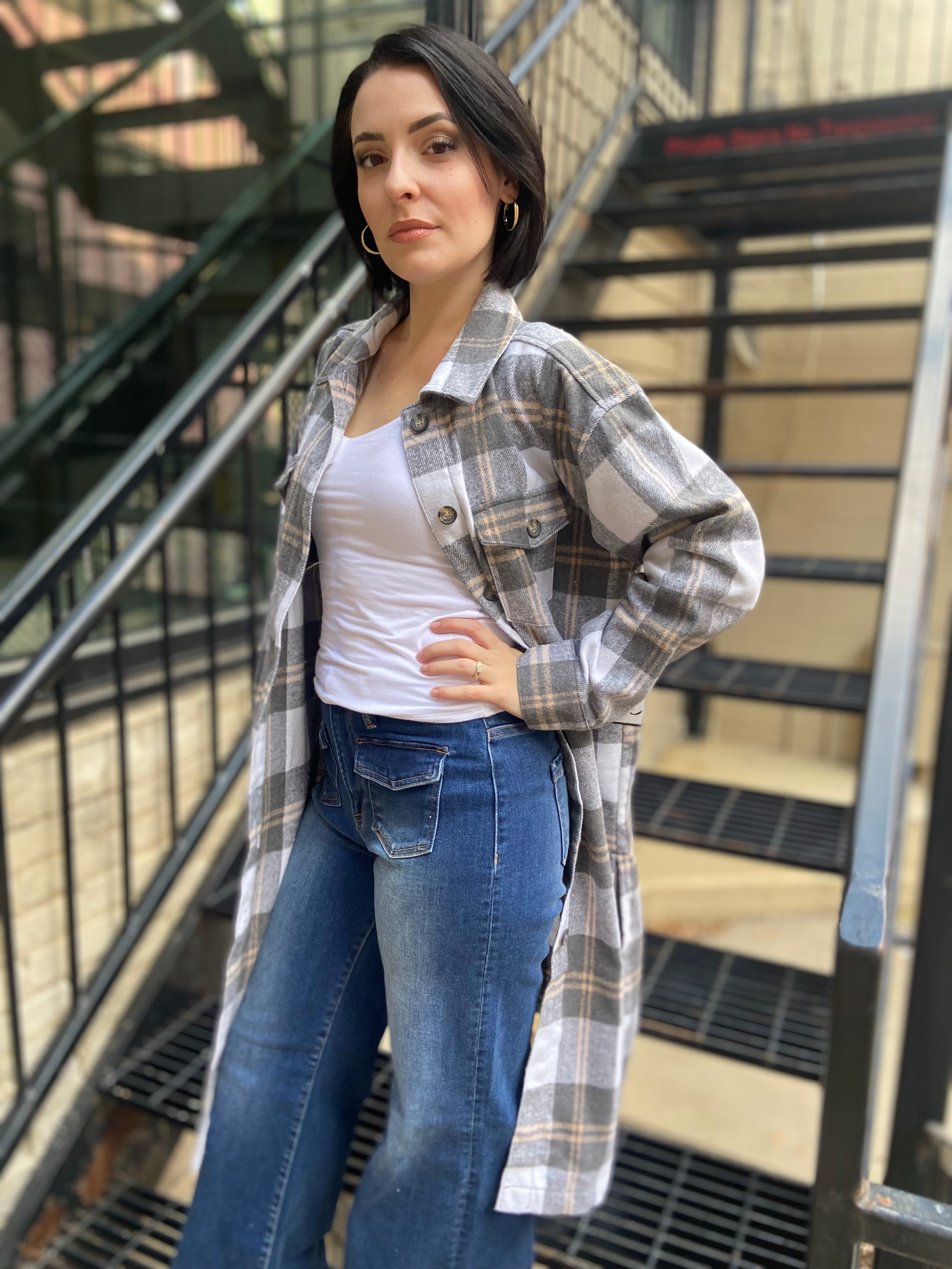 Elizabeth Gray Plaid Trench Shacket