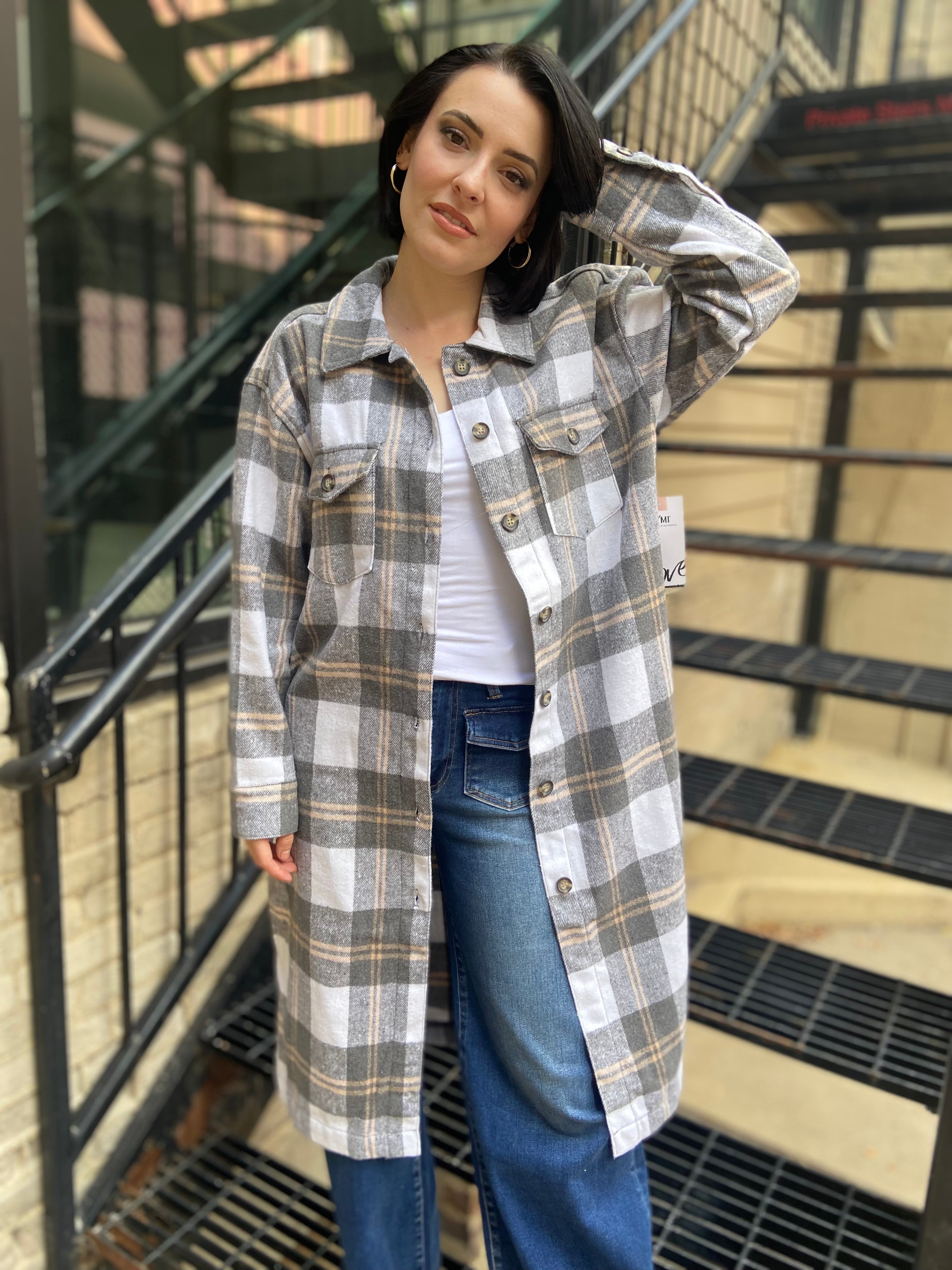 Elizabeth Gray Plaid Trench Shacket