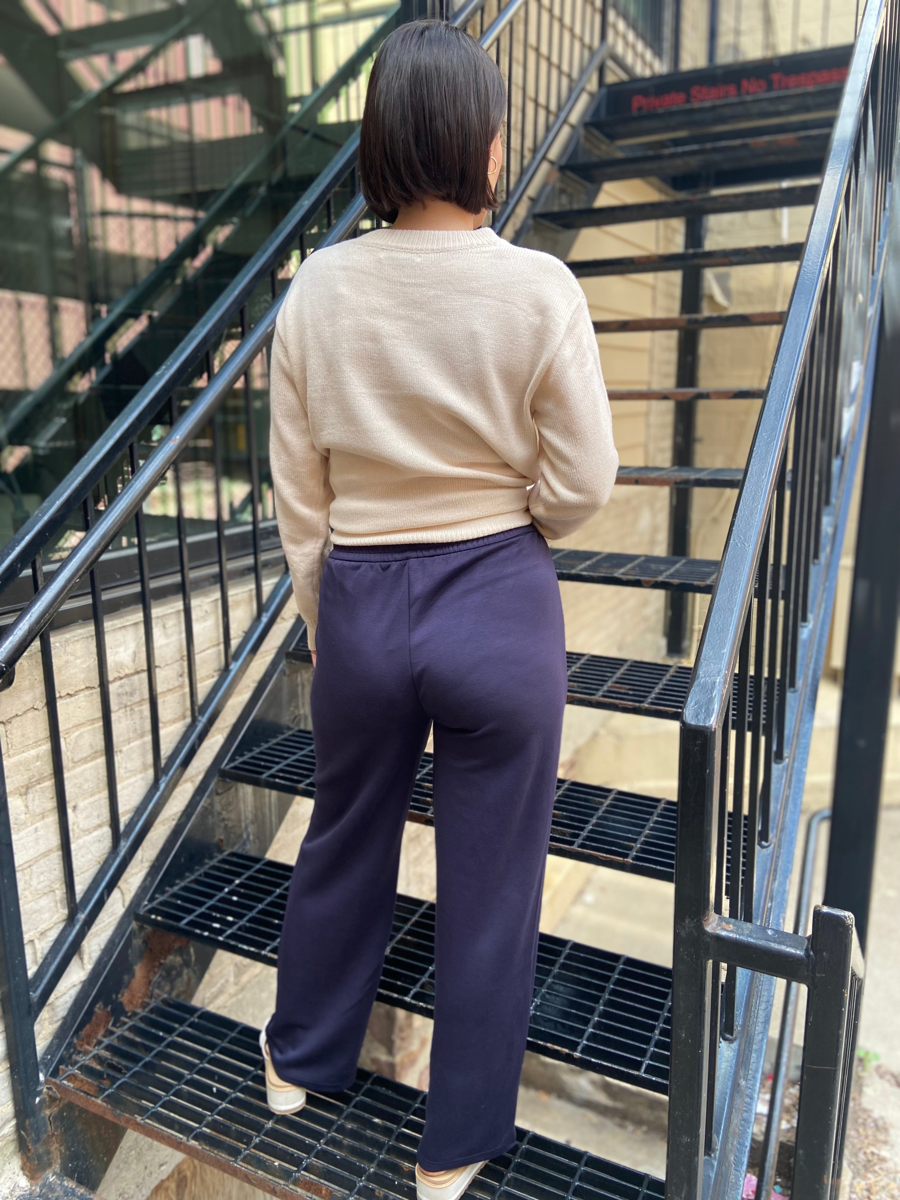 Kai Navy Wide Leg Scuba Sweatpants