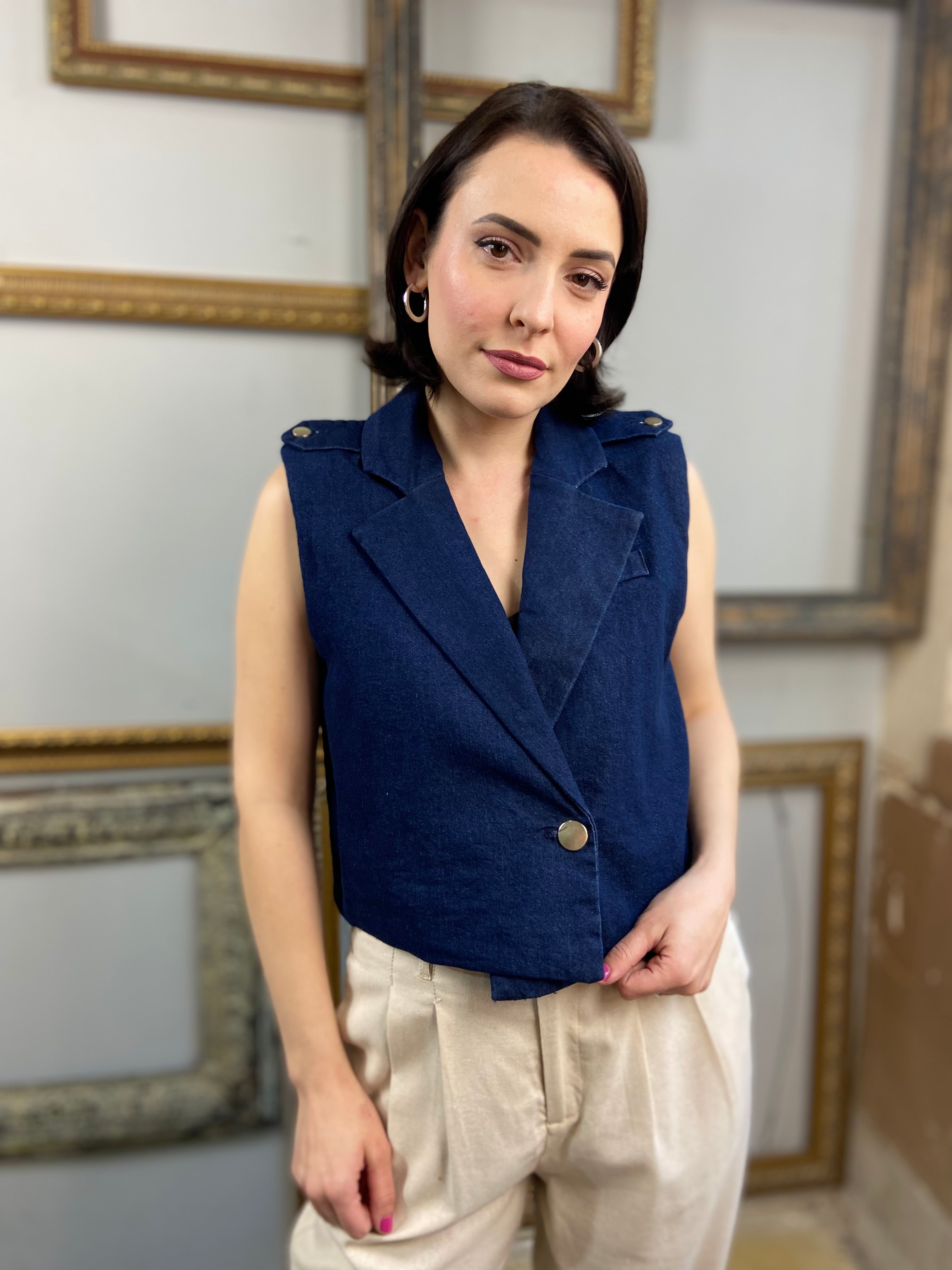 Lyra Navy Blue Denim Vest Medium