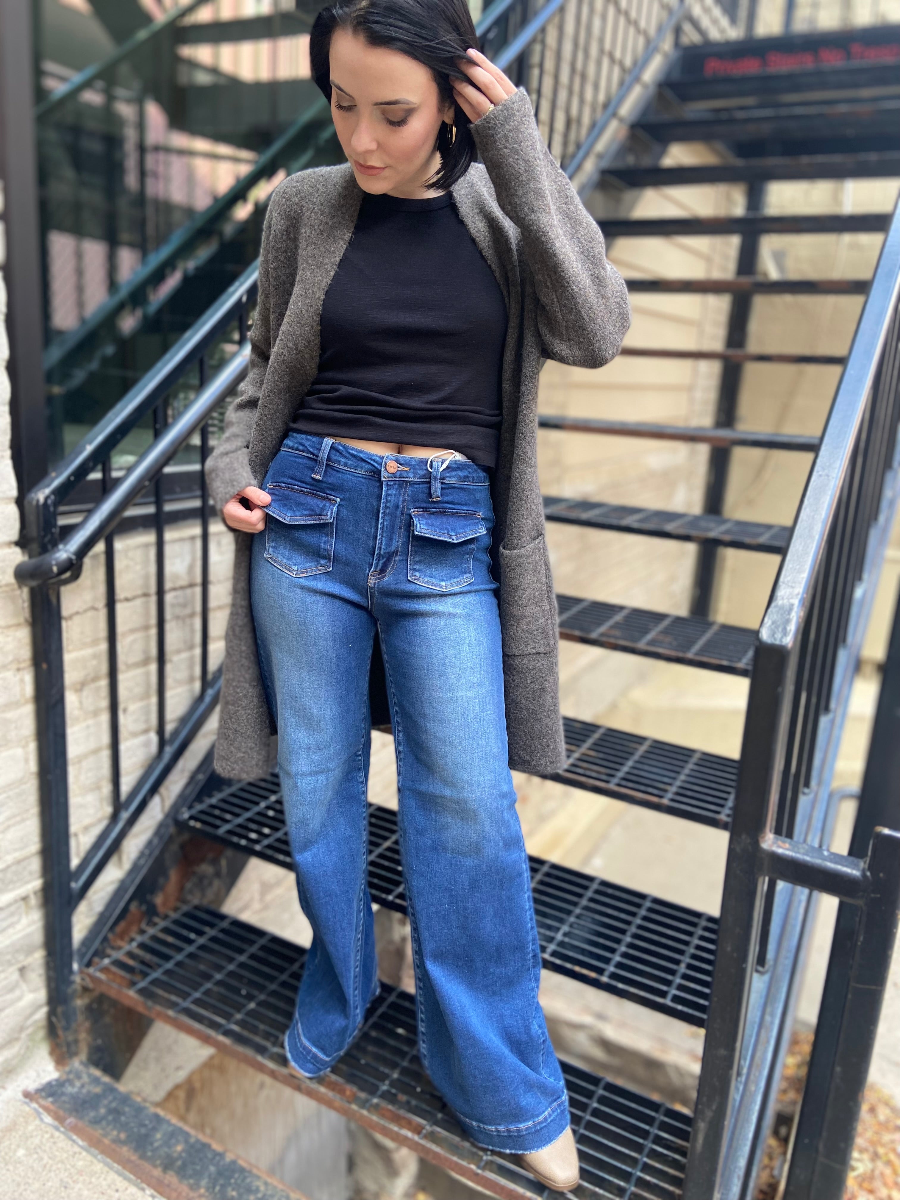 Tris Dark High Rise Wide Leg Risen Jeans