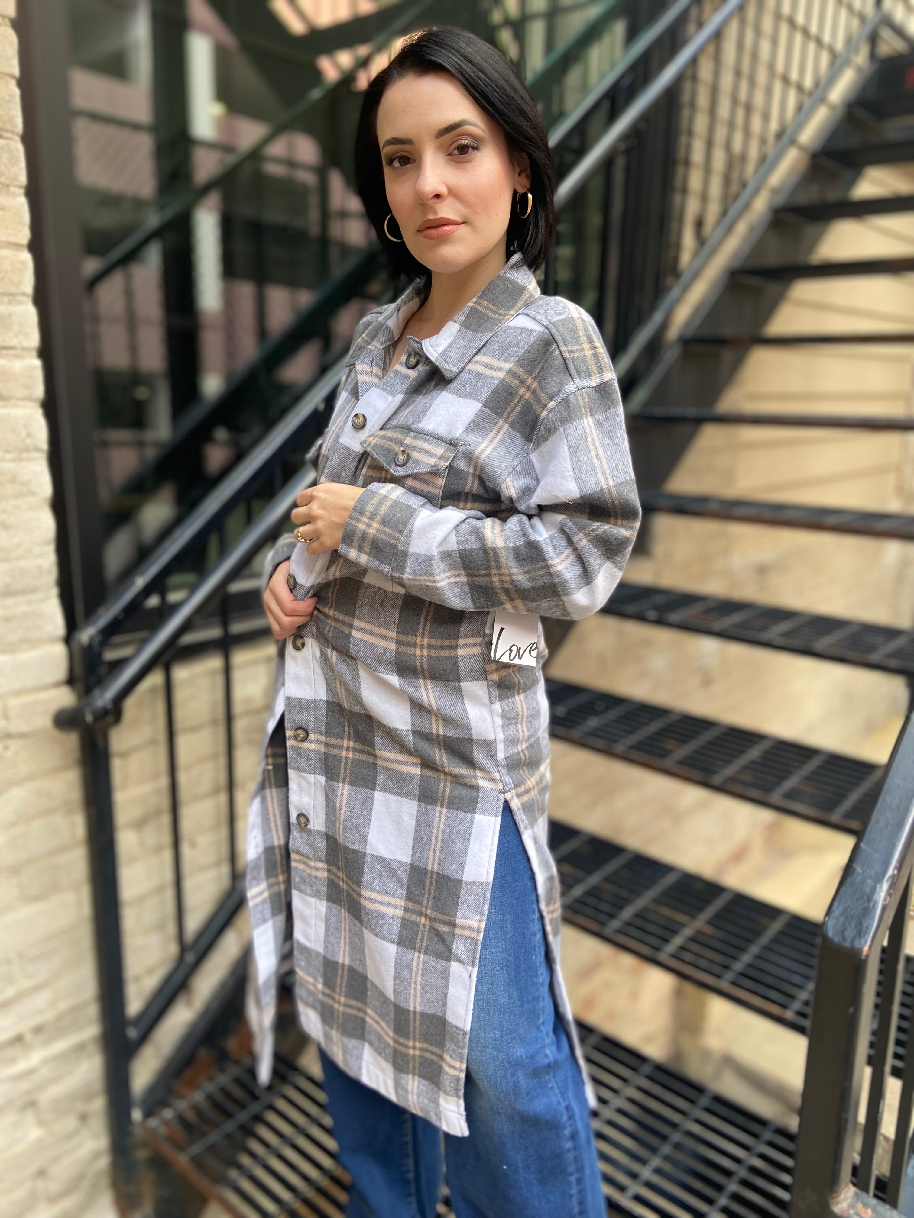 Elizabeth Gray Plaid Trench Shacket