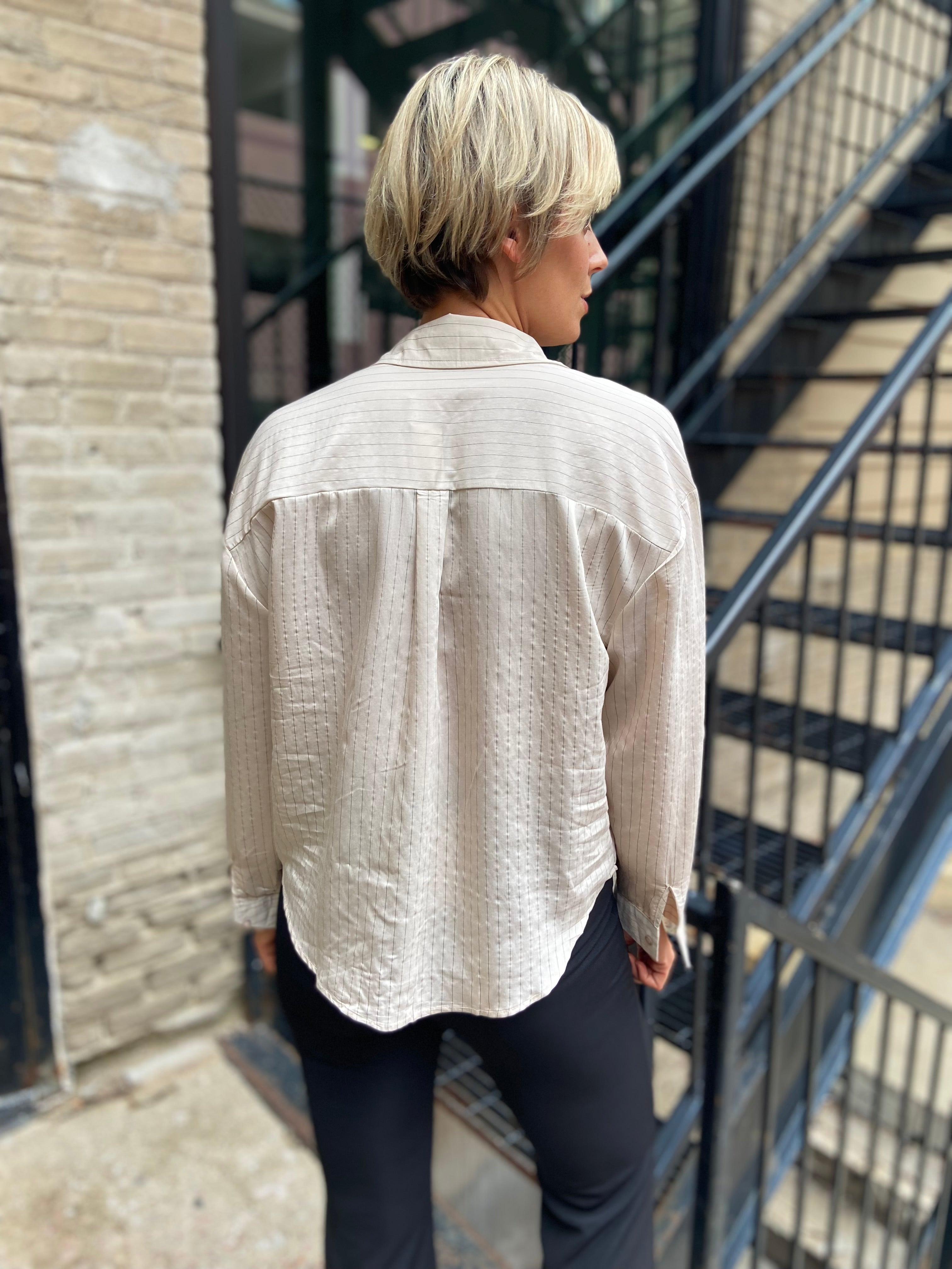 Asher Light Khaki Pinstripe Long Sleeve Button Down