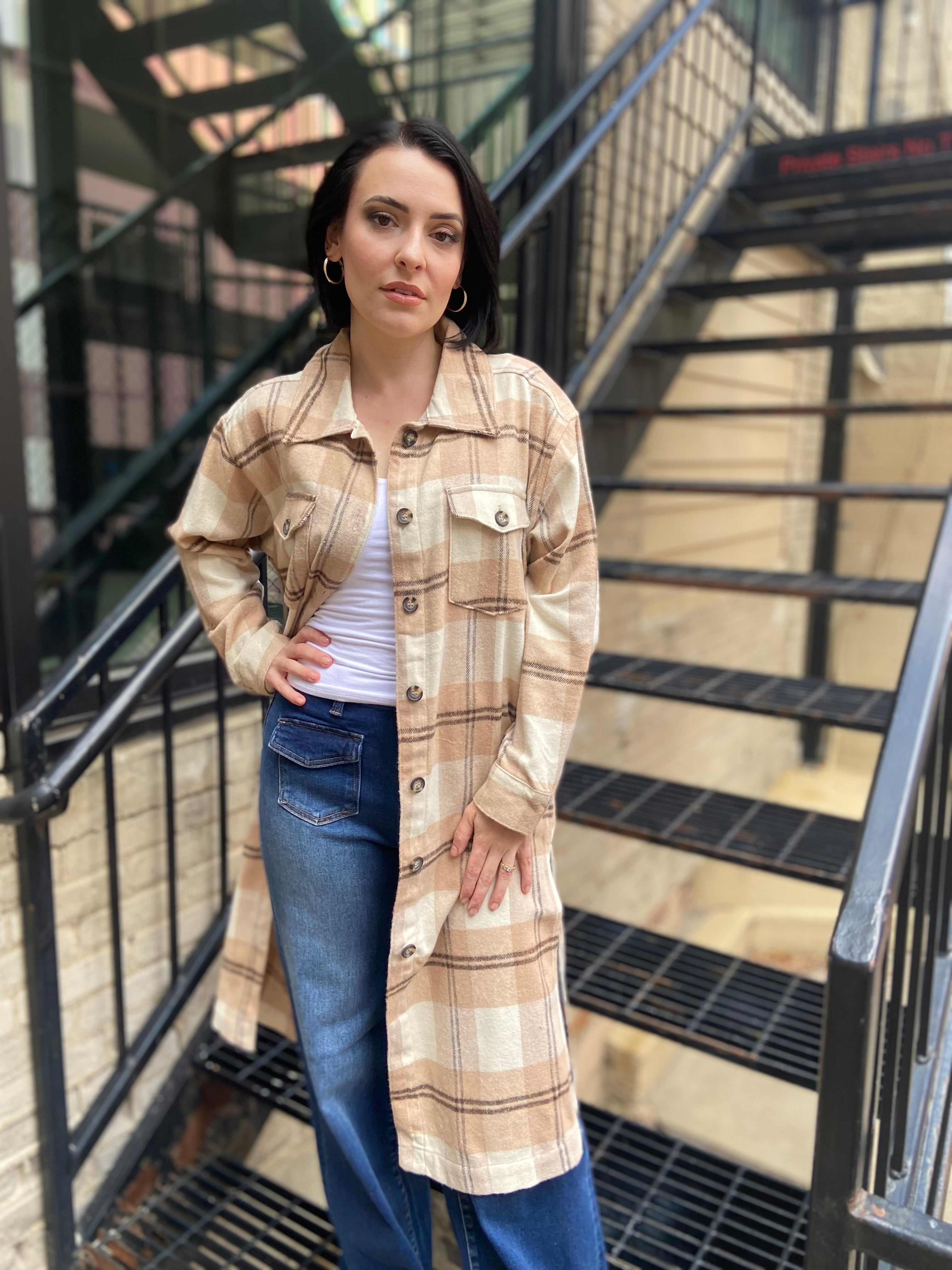 Elizabeth Khaki Plaid Trench Shacket
