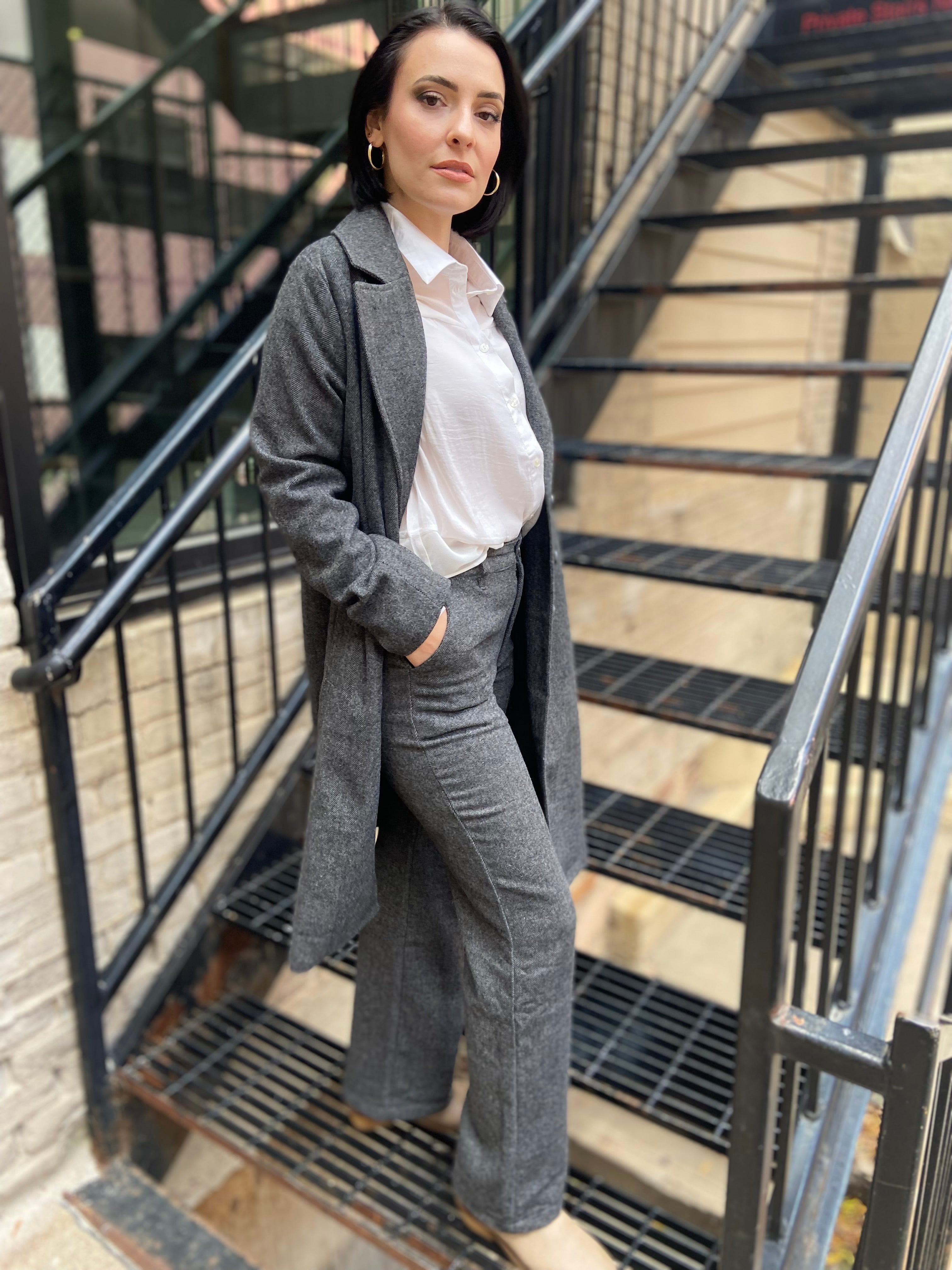 Jules Charcoal Fitted Trench Jacket