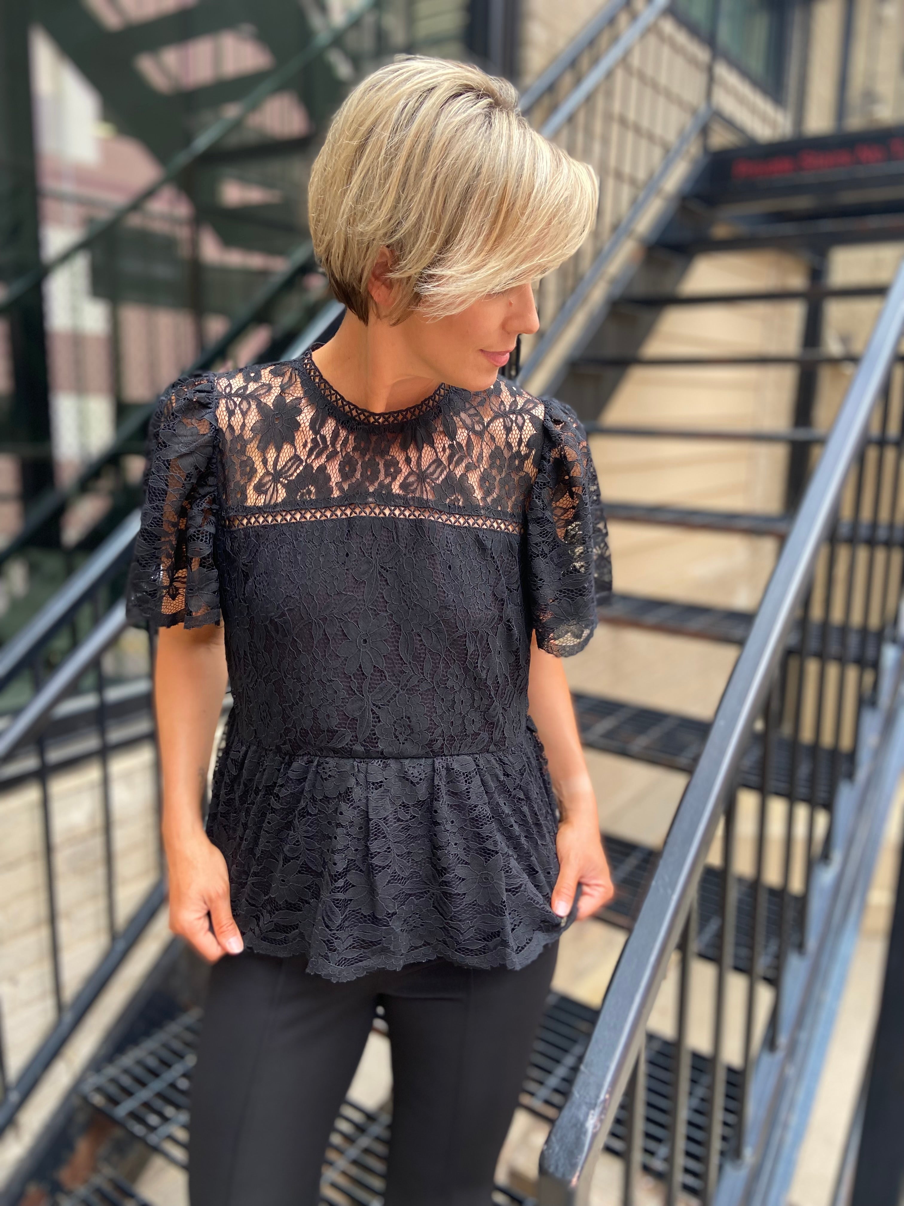 Ava Black Lace Top