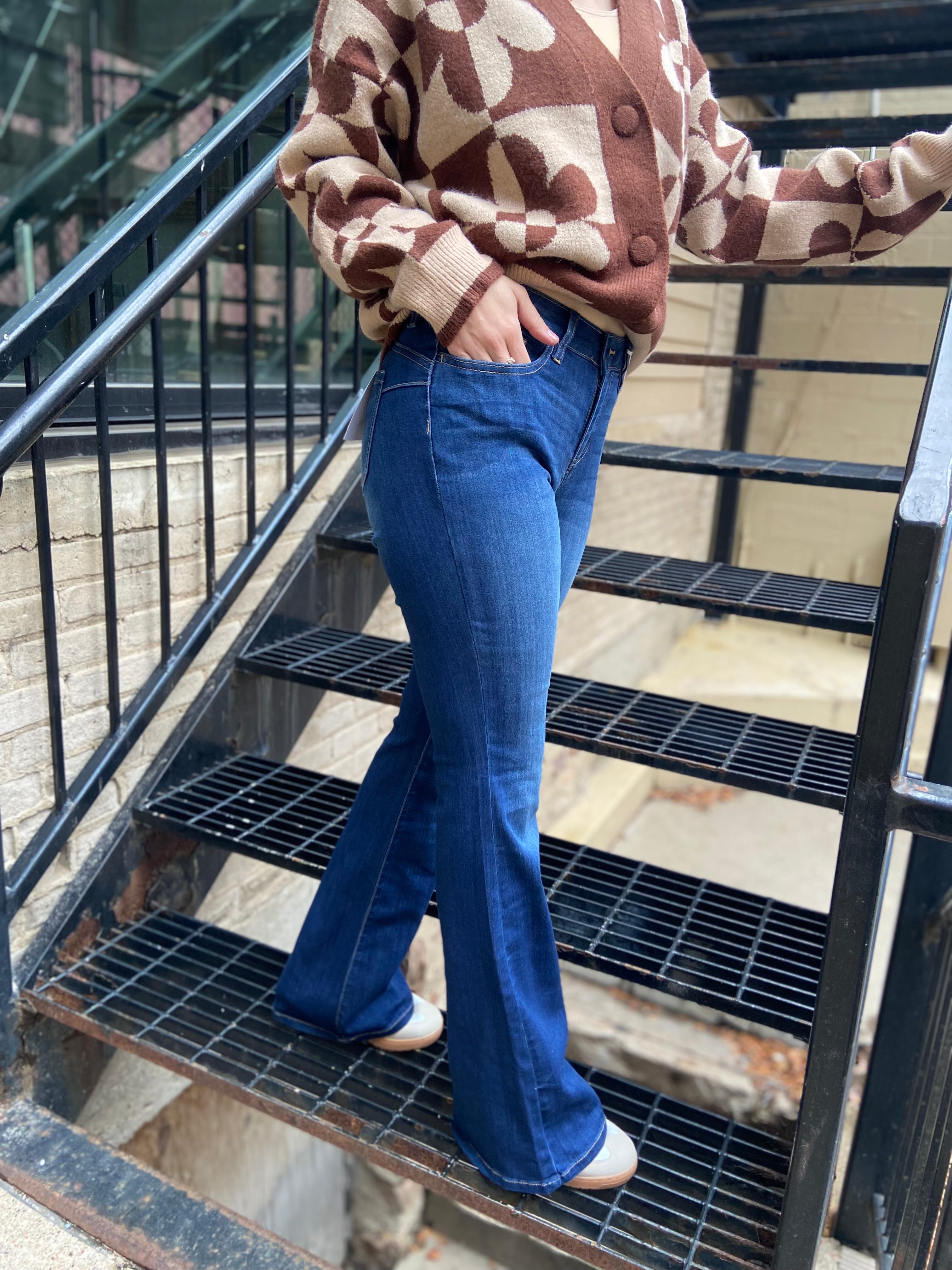 Kelsey Dark Wash Mid Rise Curvy Flare Cello Jeans