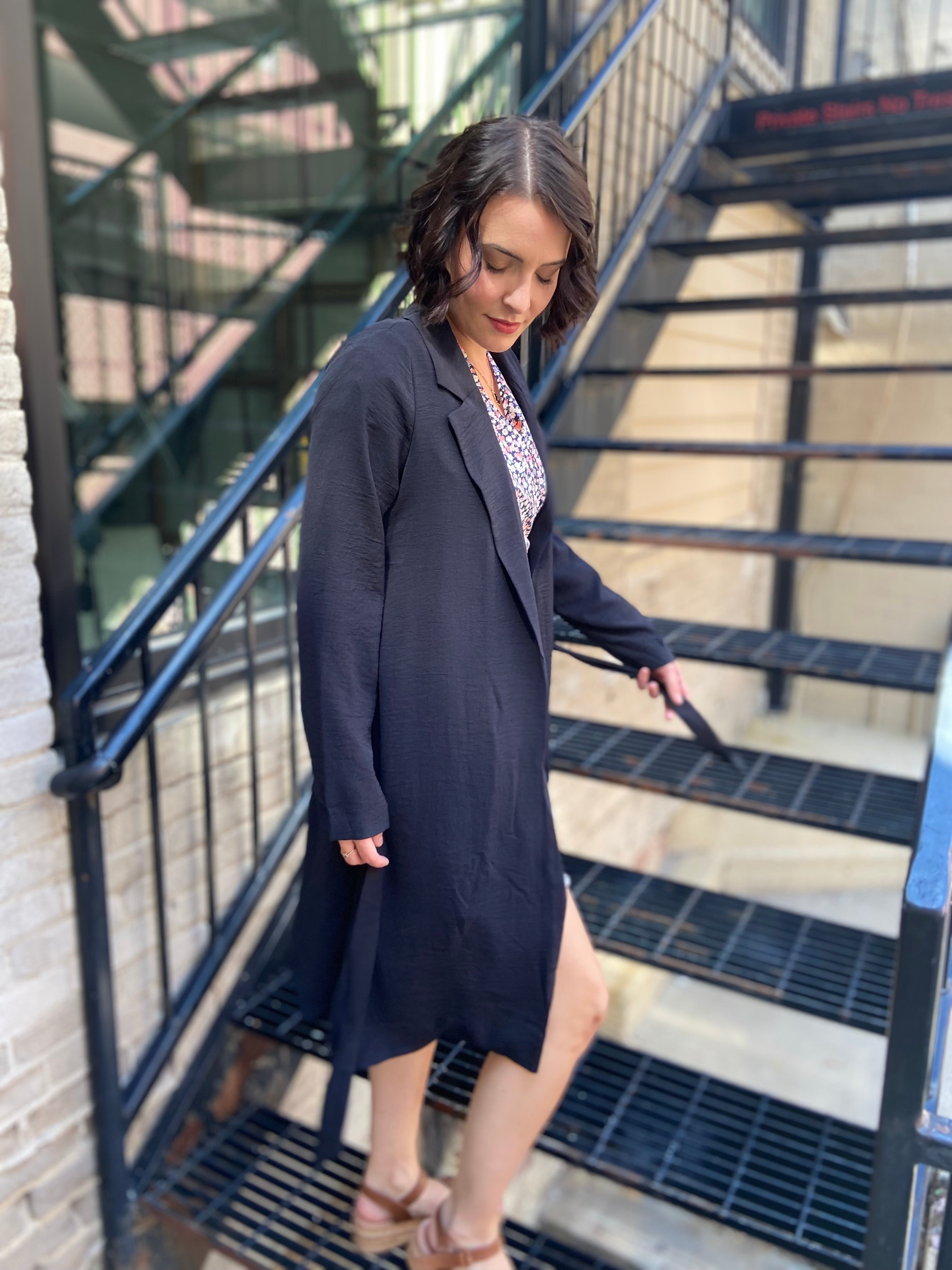 Serena Black Lightweight Collard Trench Jacket