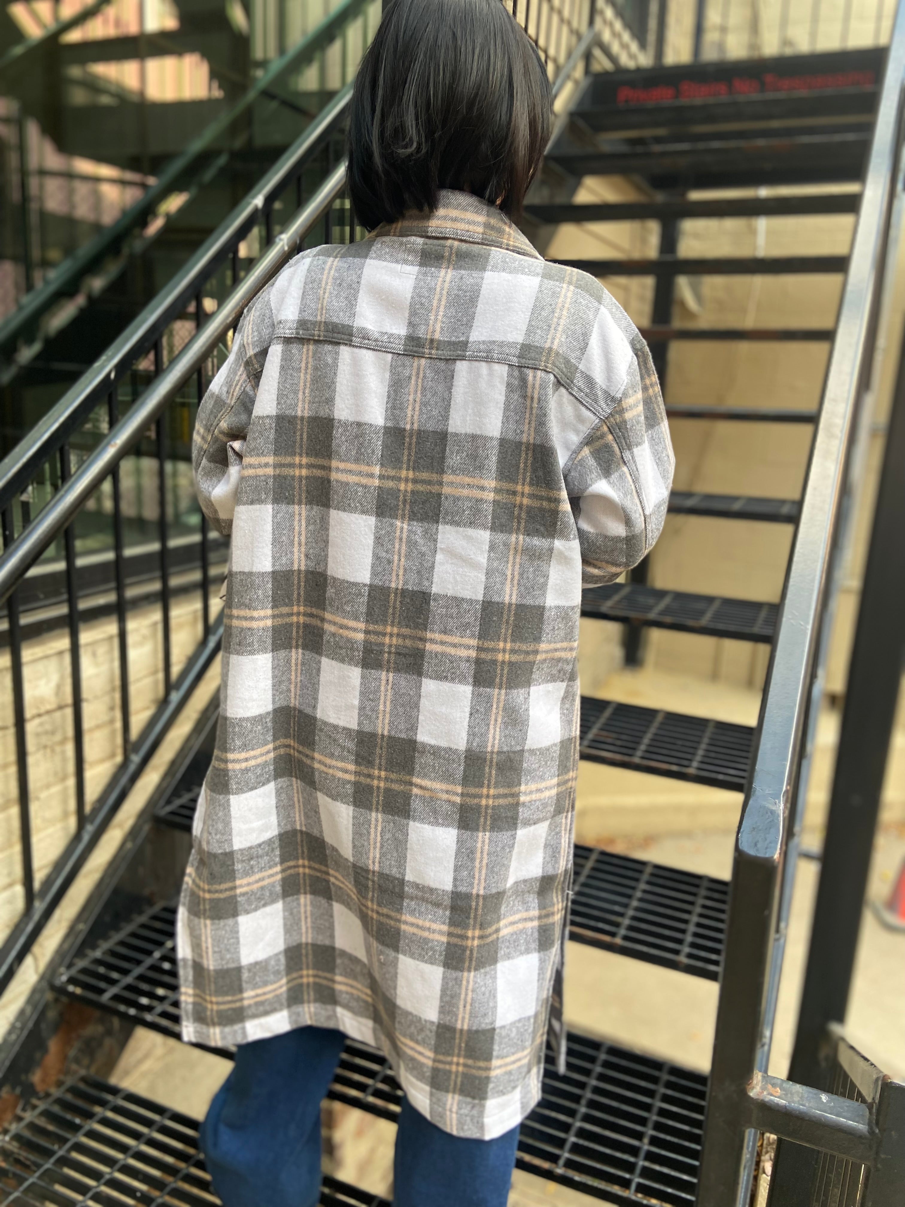 Elizabeth Gray Plaid Trench Shacket