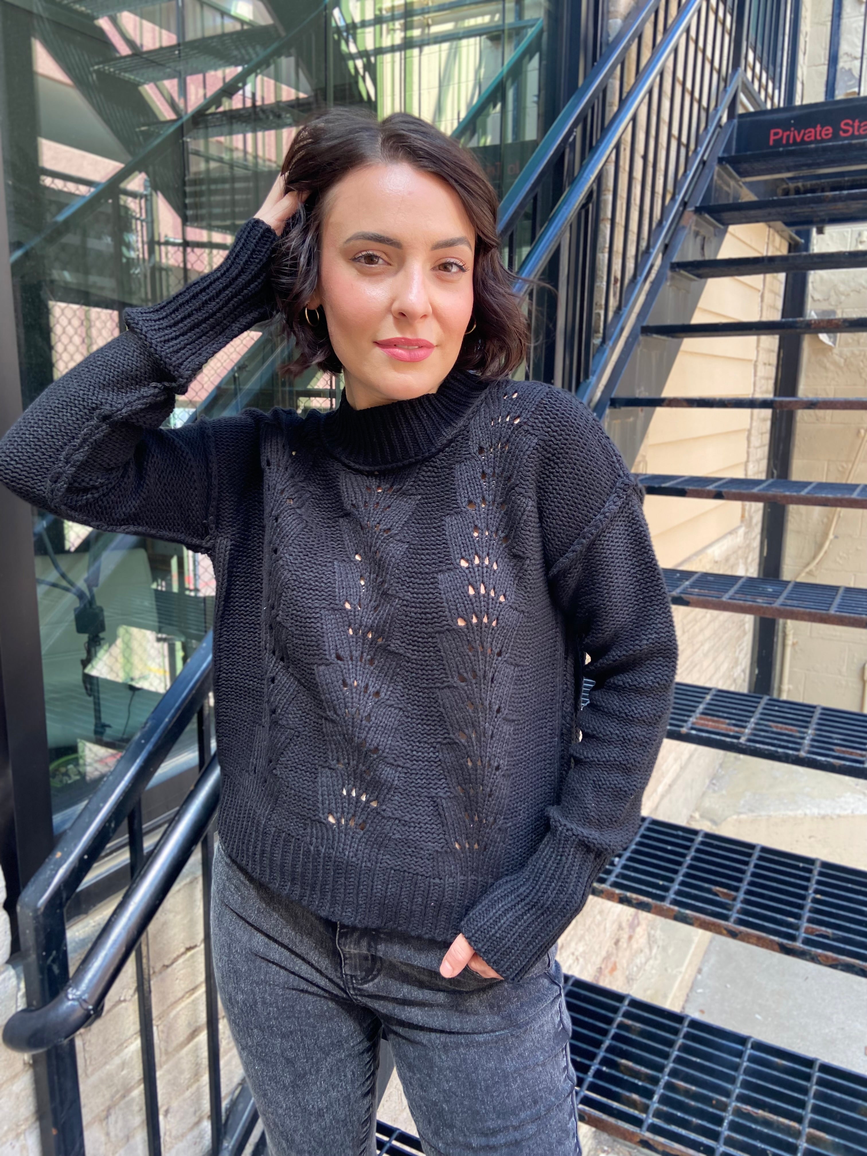 Marley Black Knit Long Sleeve Top