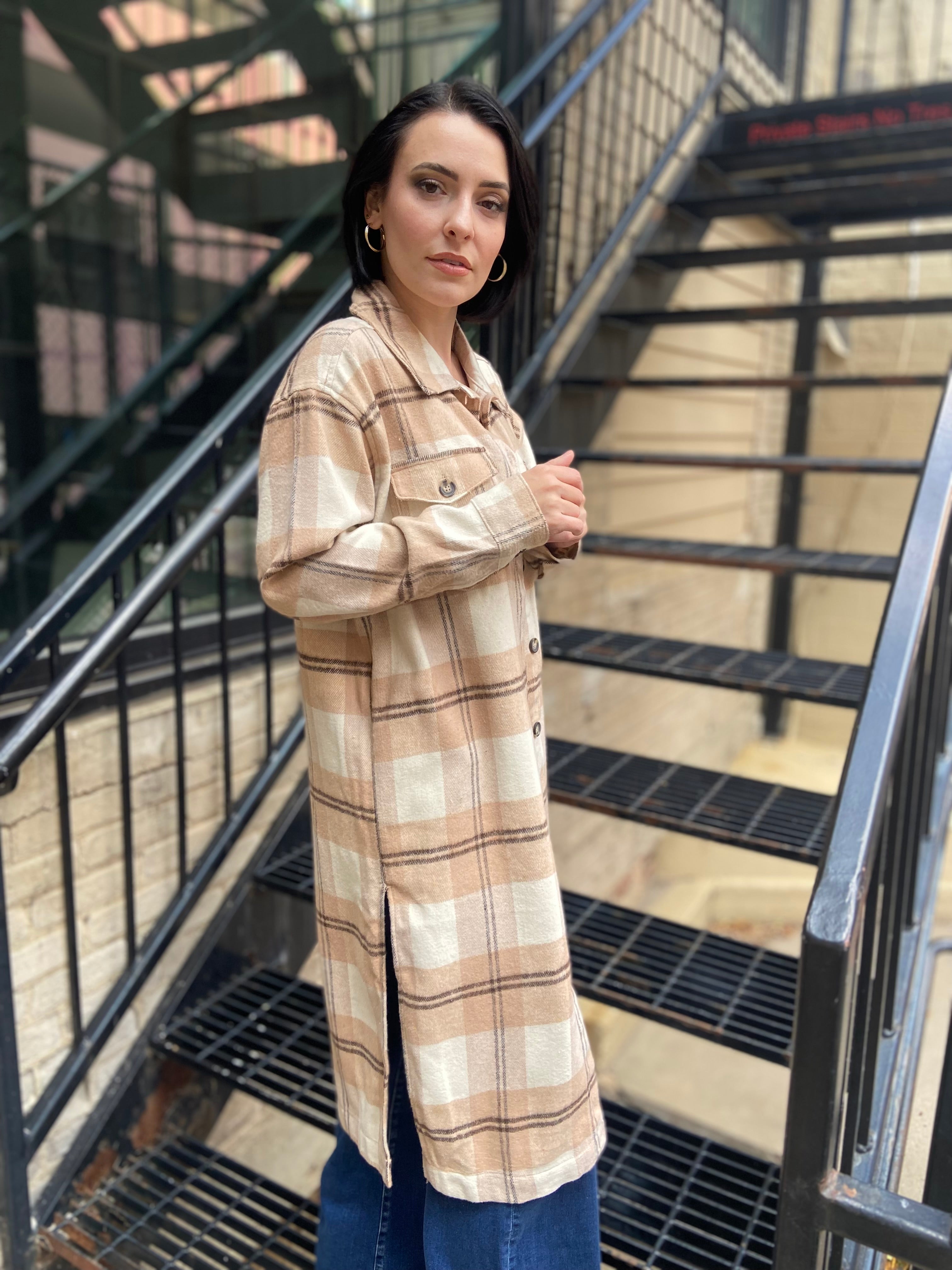 Elizabeth Khaki Plaid Trench Shacket
