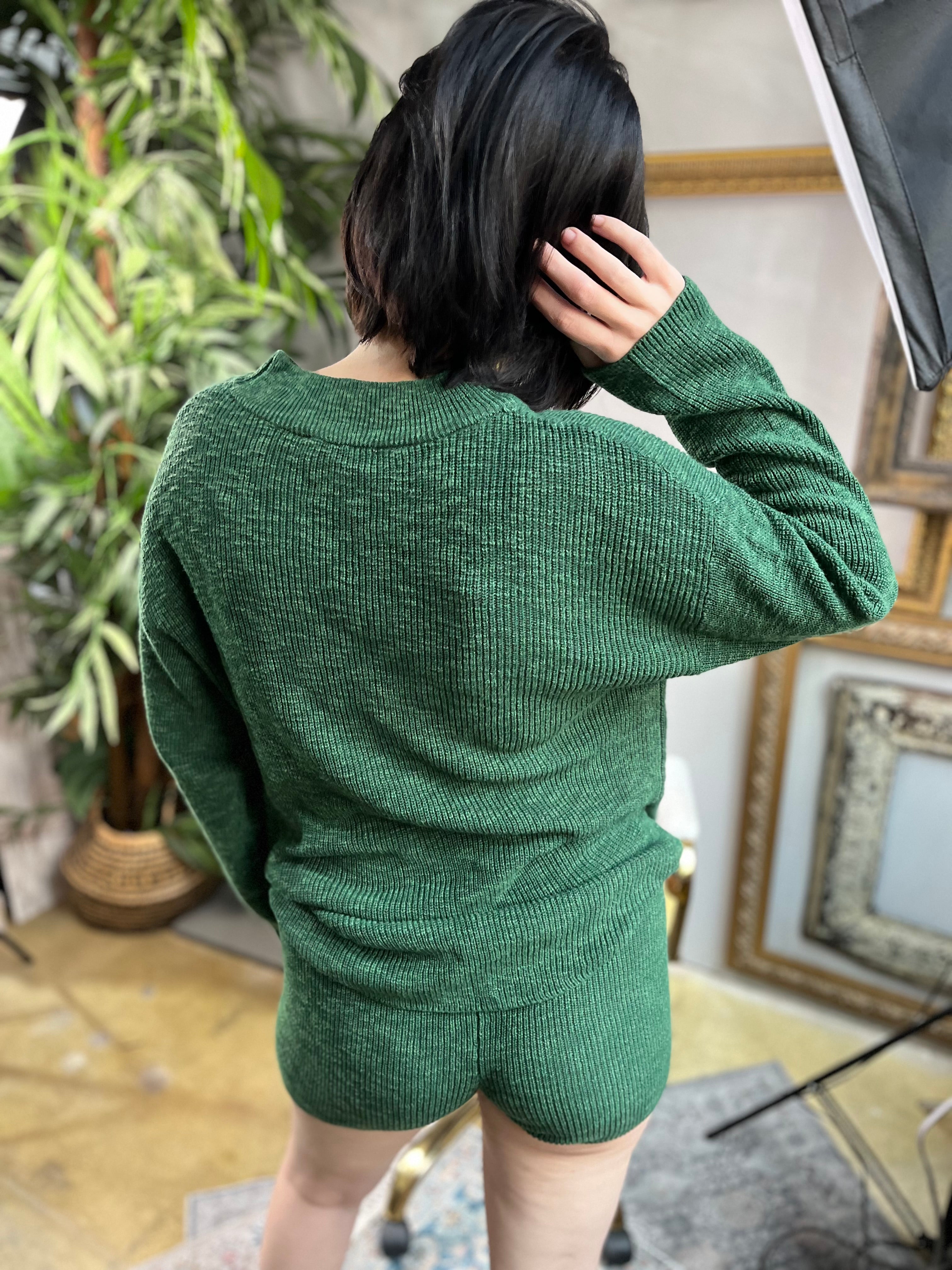 Evelyn Forest Green Sweater and Short Set