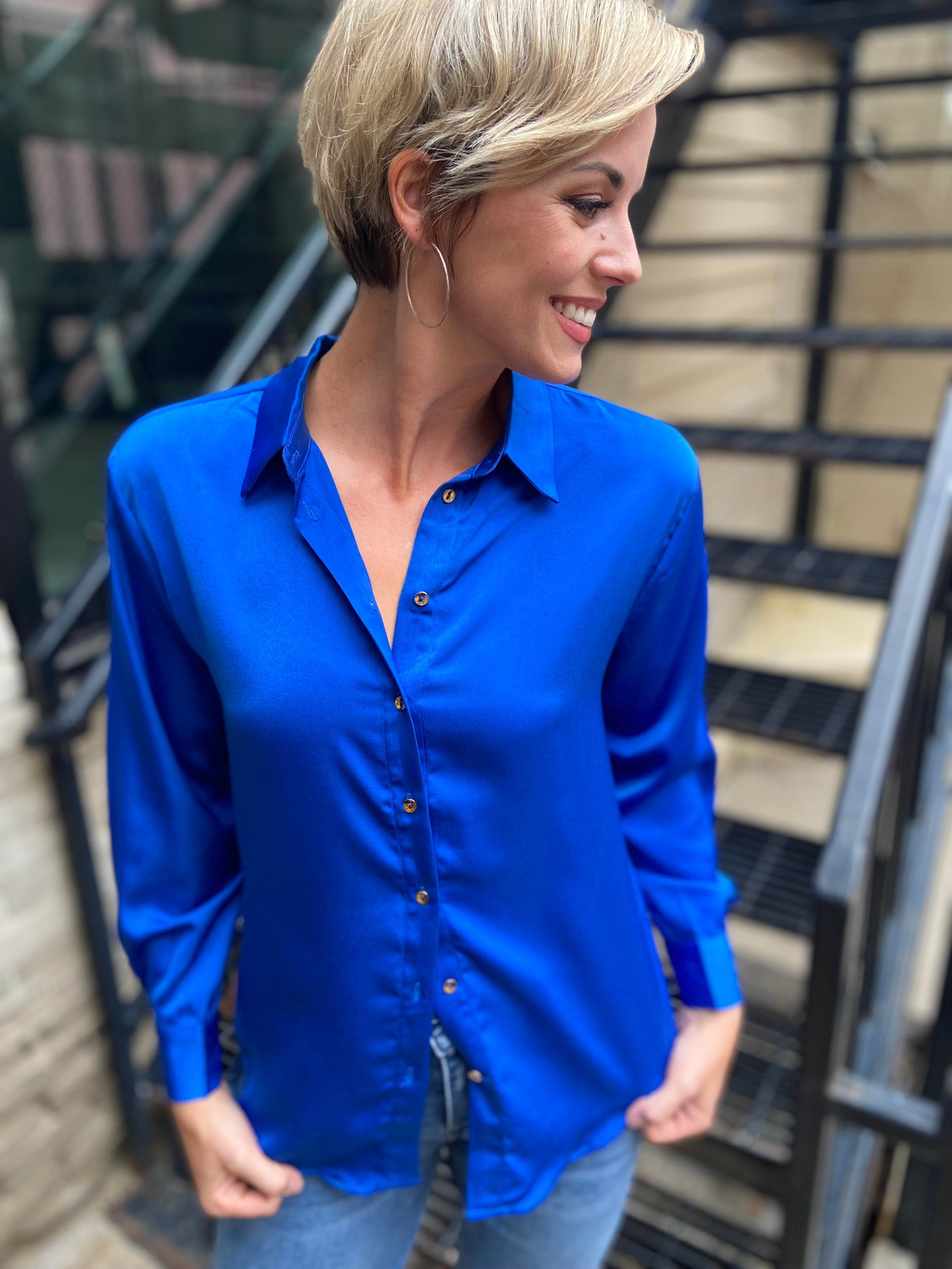 Alexi Royal Blue Silk Button up