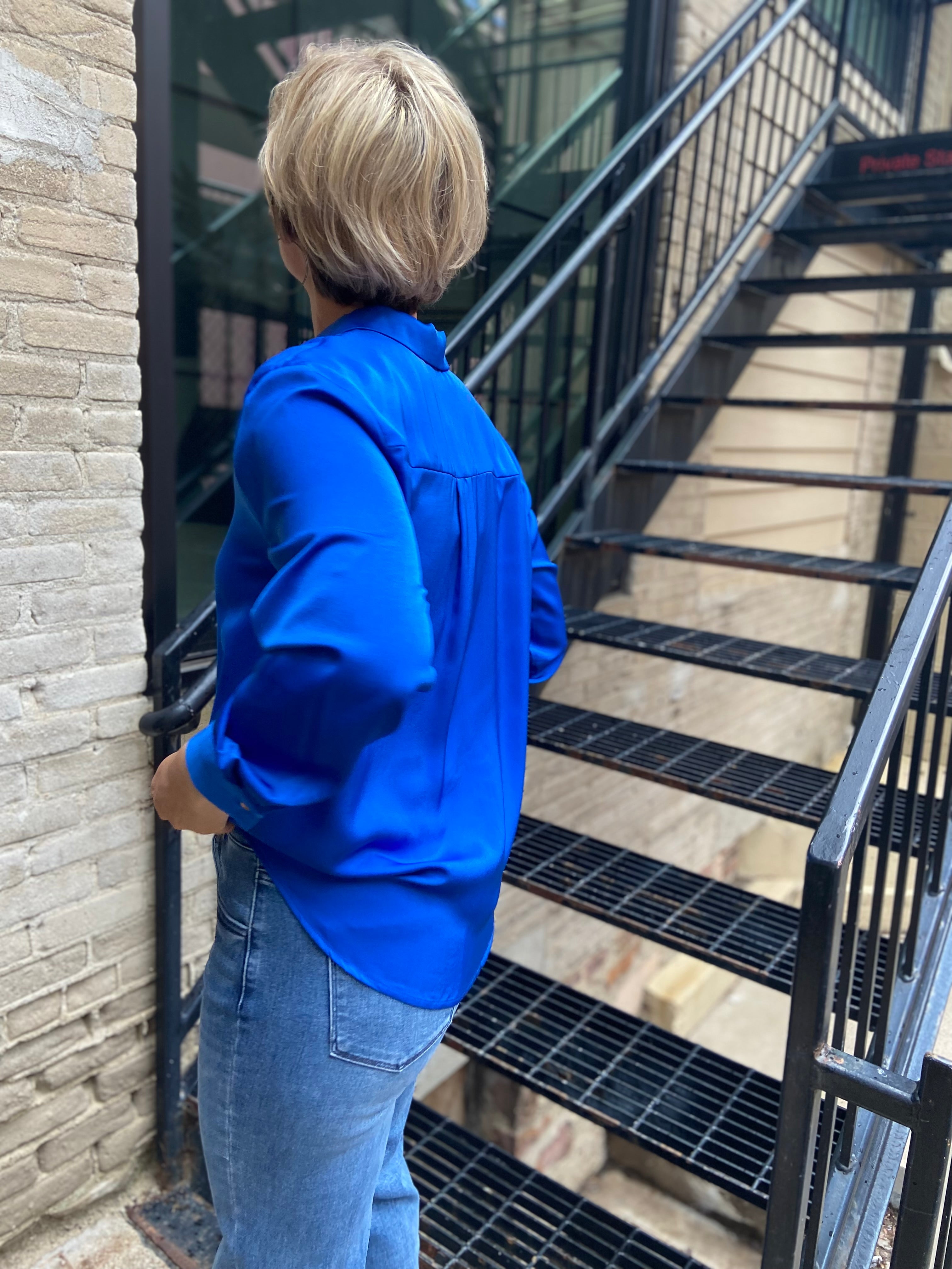 Alexi Royal Blue Silk Button up