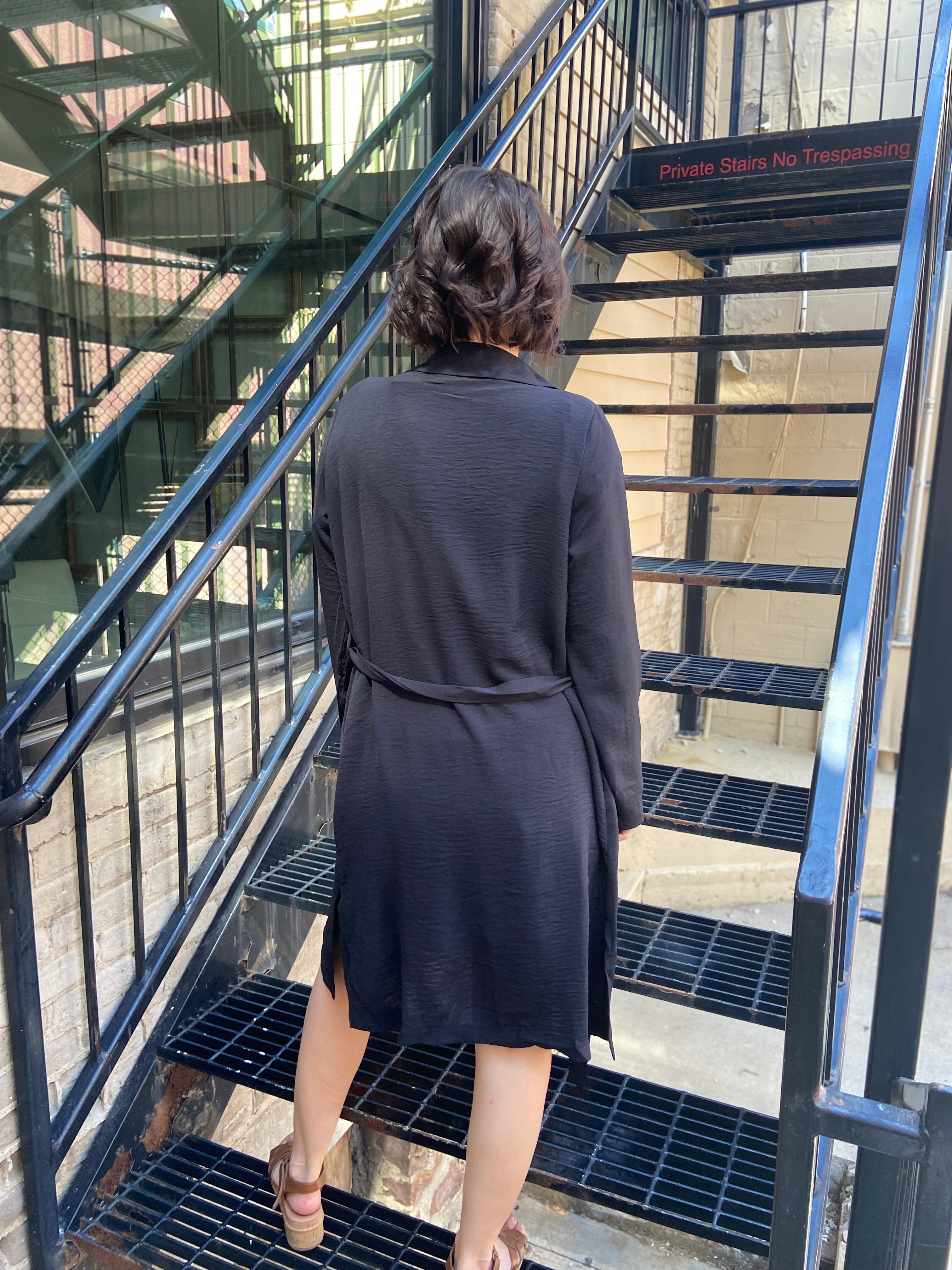 Serena Black Lightweight Collard Trench Jacket